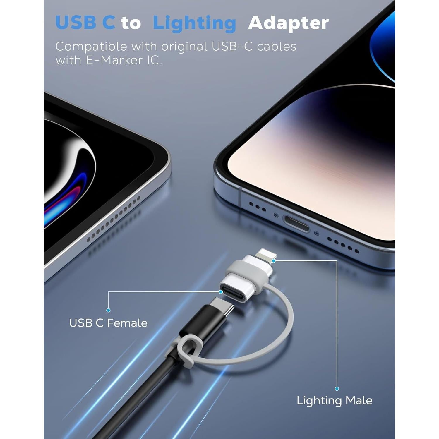Adaptador USB C a Lightning MoKo - Carga y Sincronización - 2 Piezas