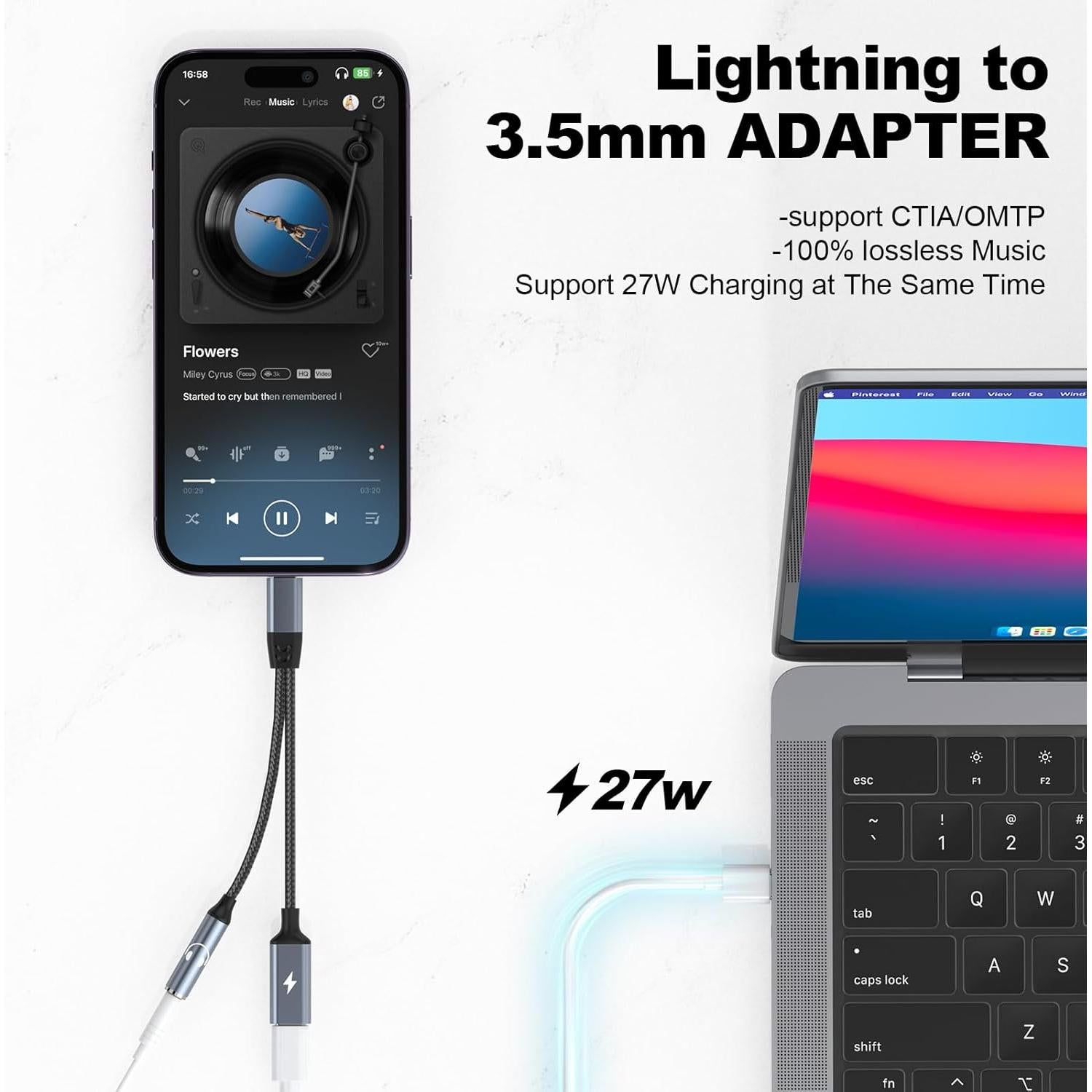 Adaptador 2 en 1 Lightning a 3.5mm Opluz para iPhone