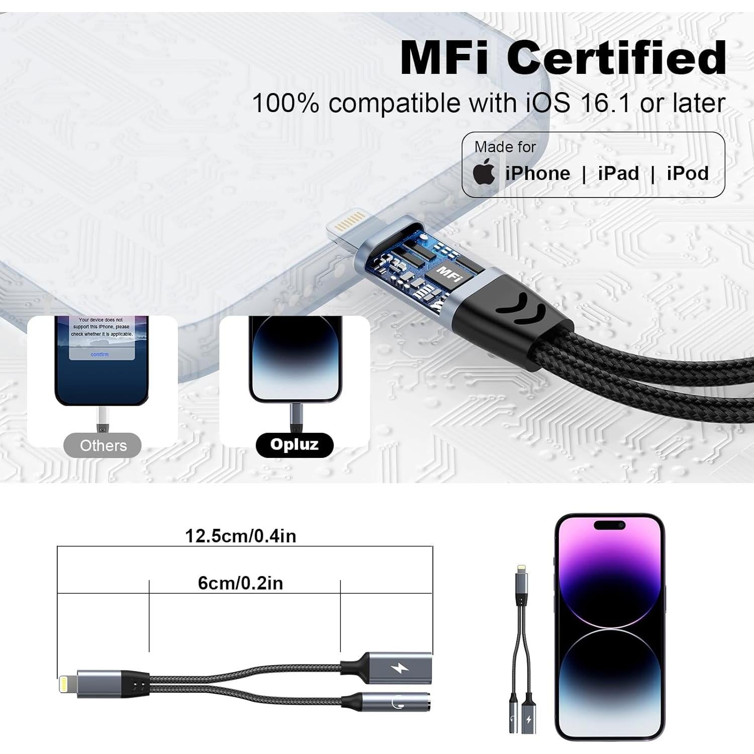Adaptador 2 en 1 Lightning a 3.5mm Opluz para iPhone