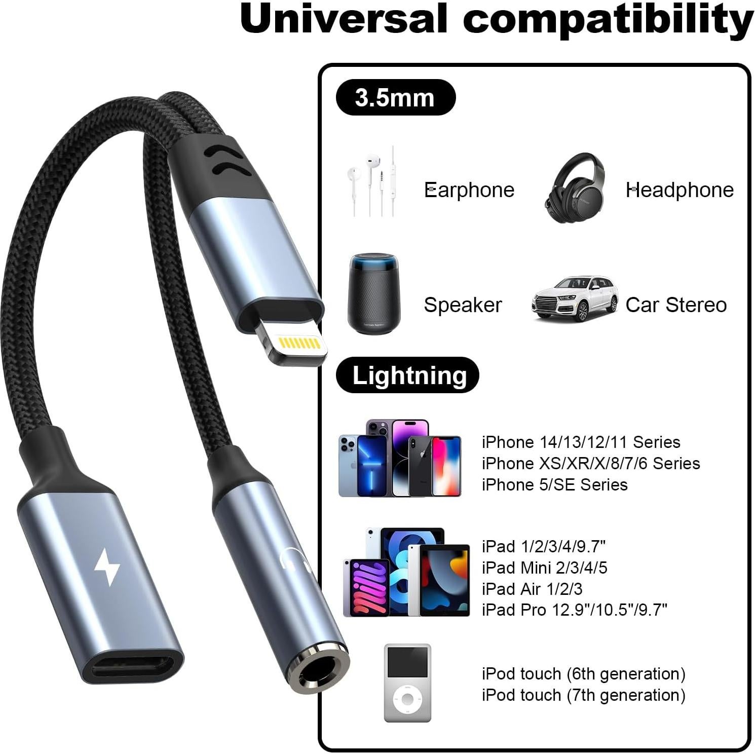 Adaptador 2 en 1 Lightning a 3.5mm Opluz para iPhone