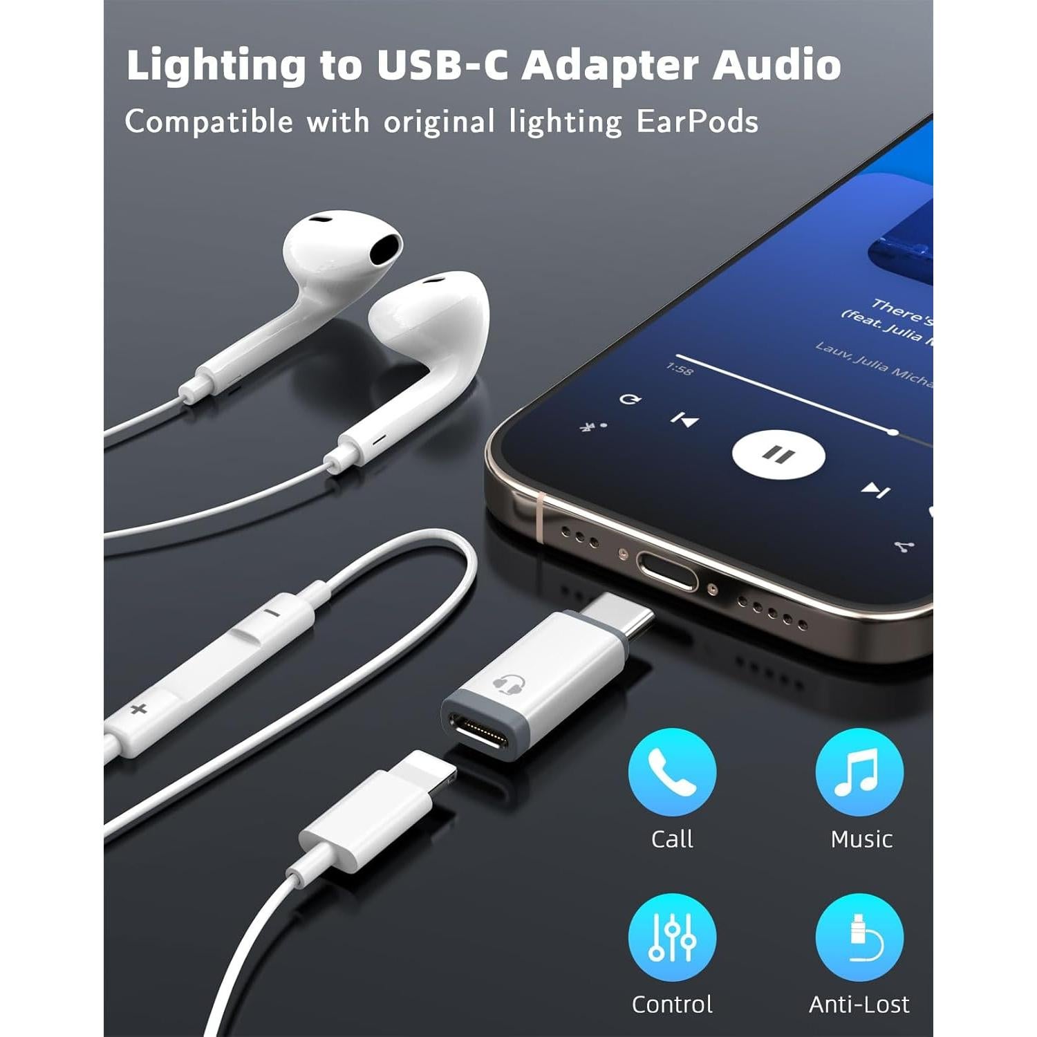 Adaptador de Lightning a USB-C MoKo para Auriculares Blanco