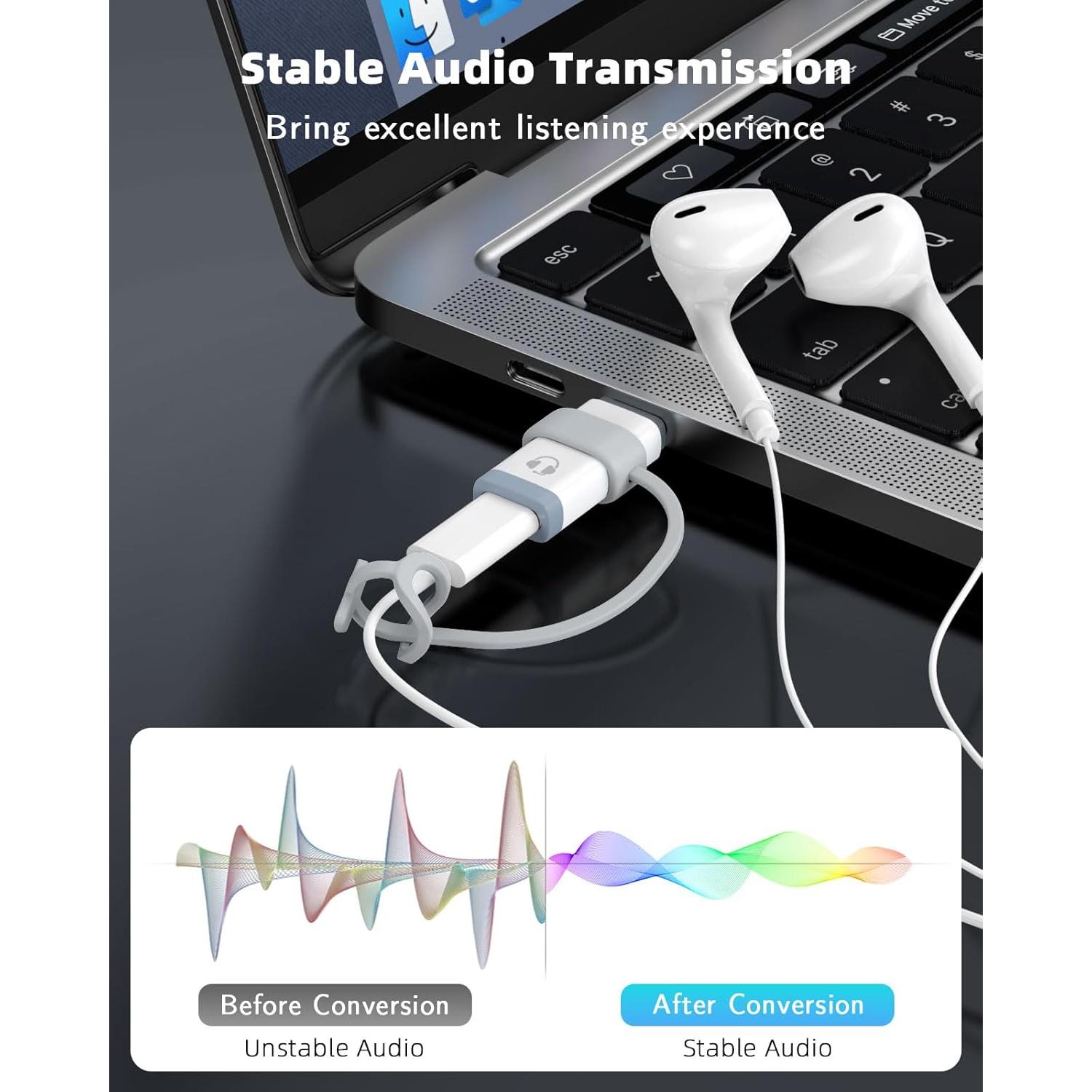 Adaptador de Lightning a USB-C MoKo para Auriculares Blanco