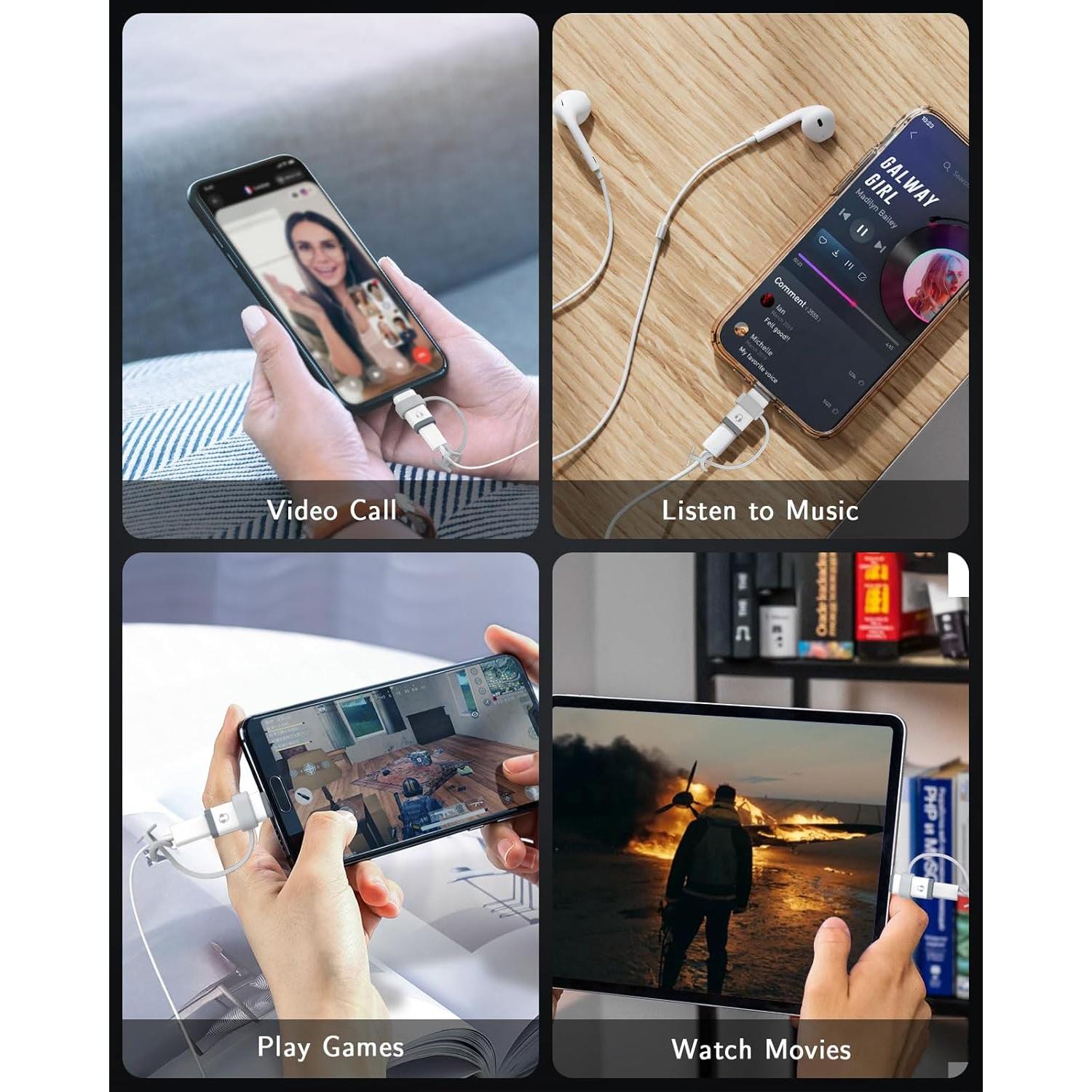 Adaptador de Lightning a USB-C MoKo para Auriculares Blanco