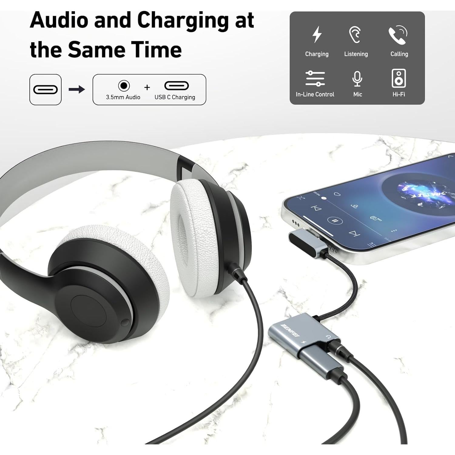 Adaptador USB C a Jack 3.5mm BENFEI con Carga Rápida 60W