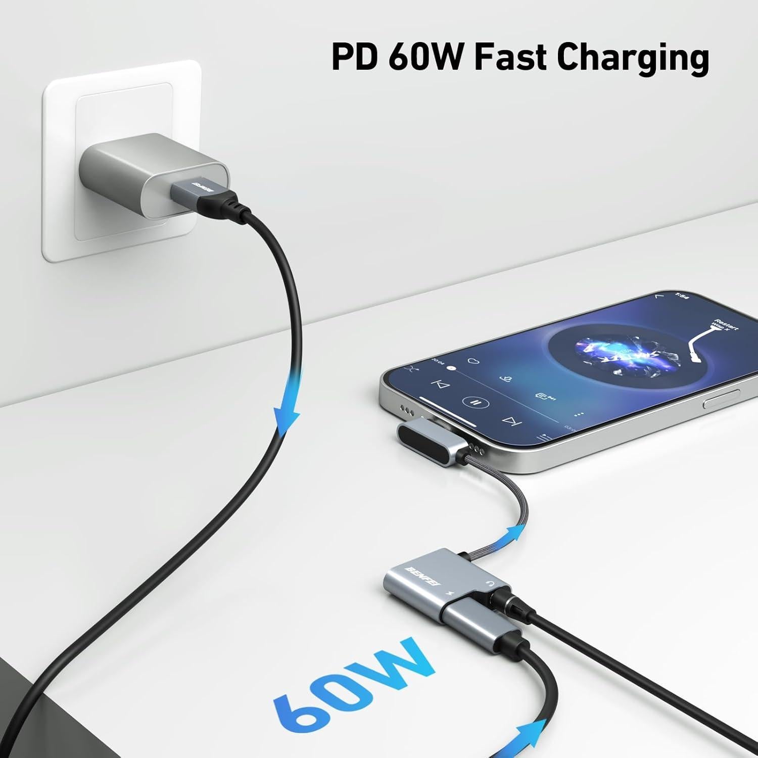 Adaptador USB C a Jack 3.5mm BENFEI con Carga Rápida 60W