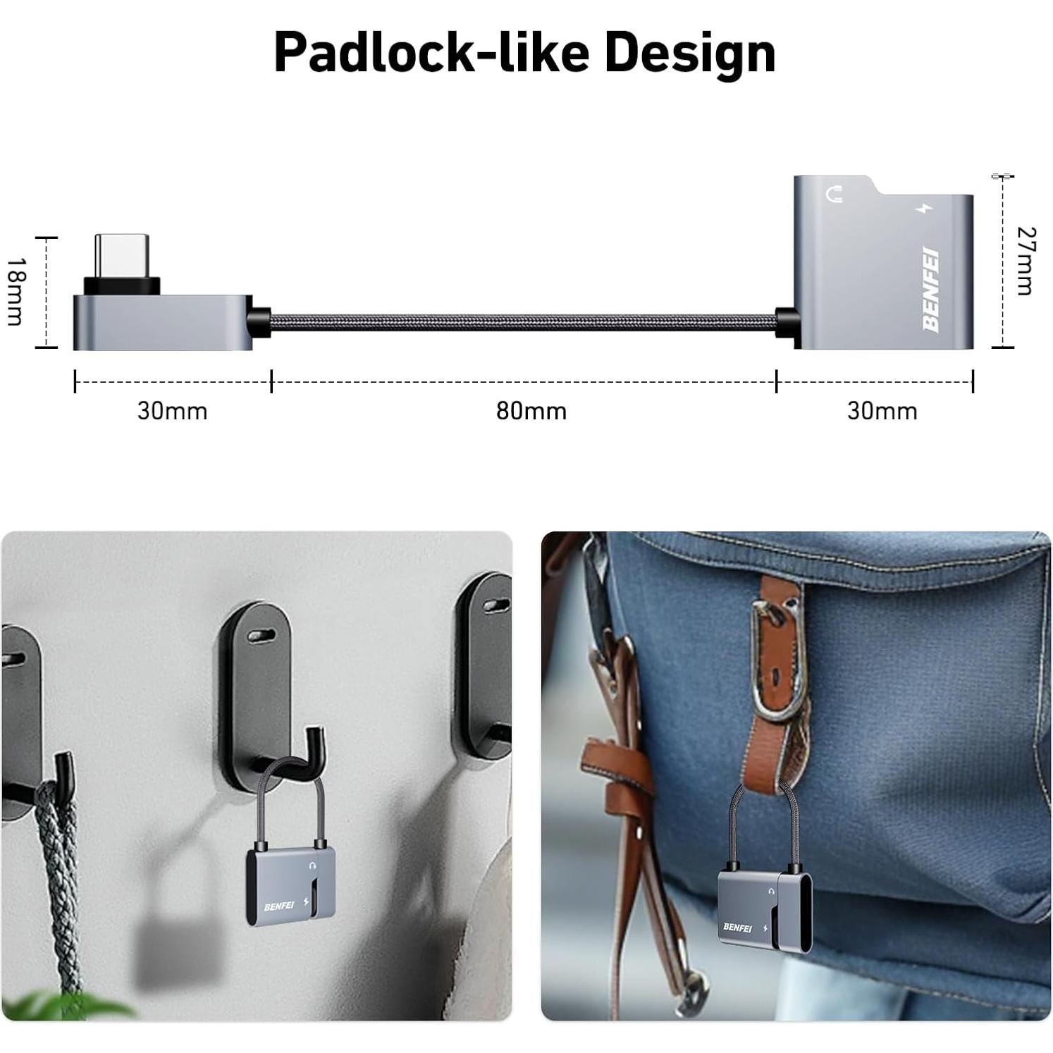 Adaptador USB C a Jack 3.5mm BENFEI con Carga Rápida 60W