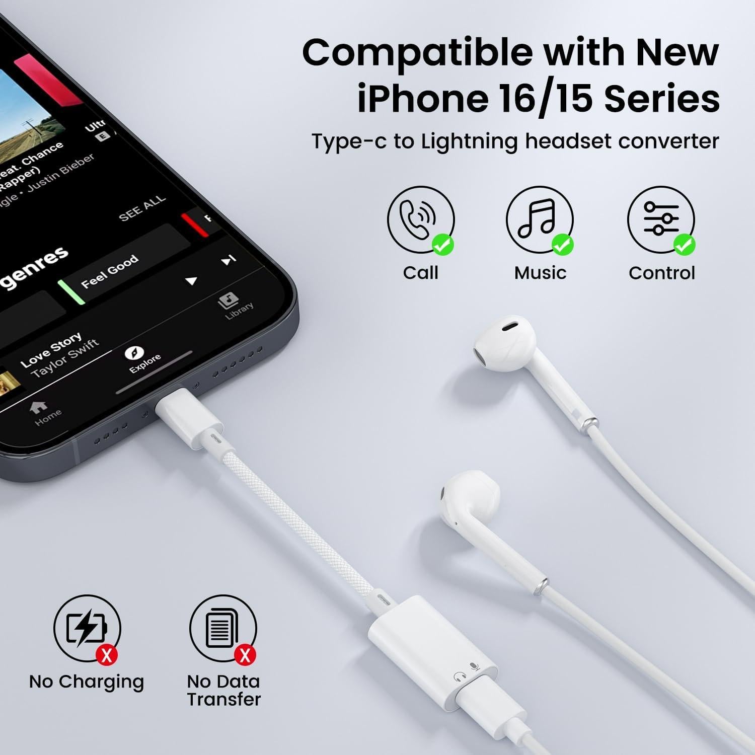Adaptador de Audio USB-C a Lightning Mxcudu - Compatible iPhone 16/15