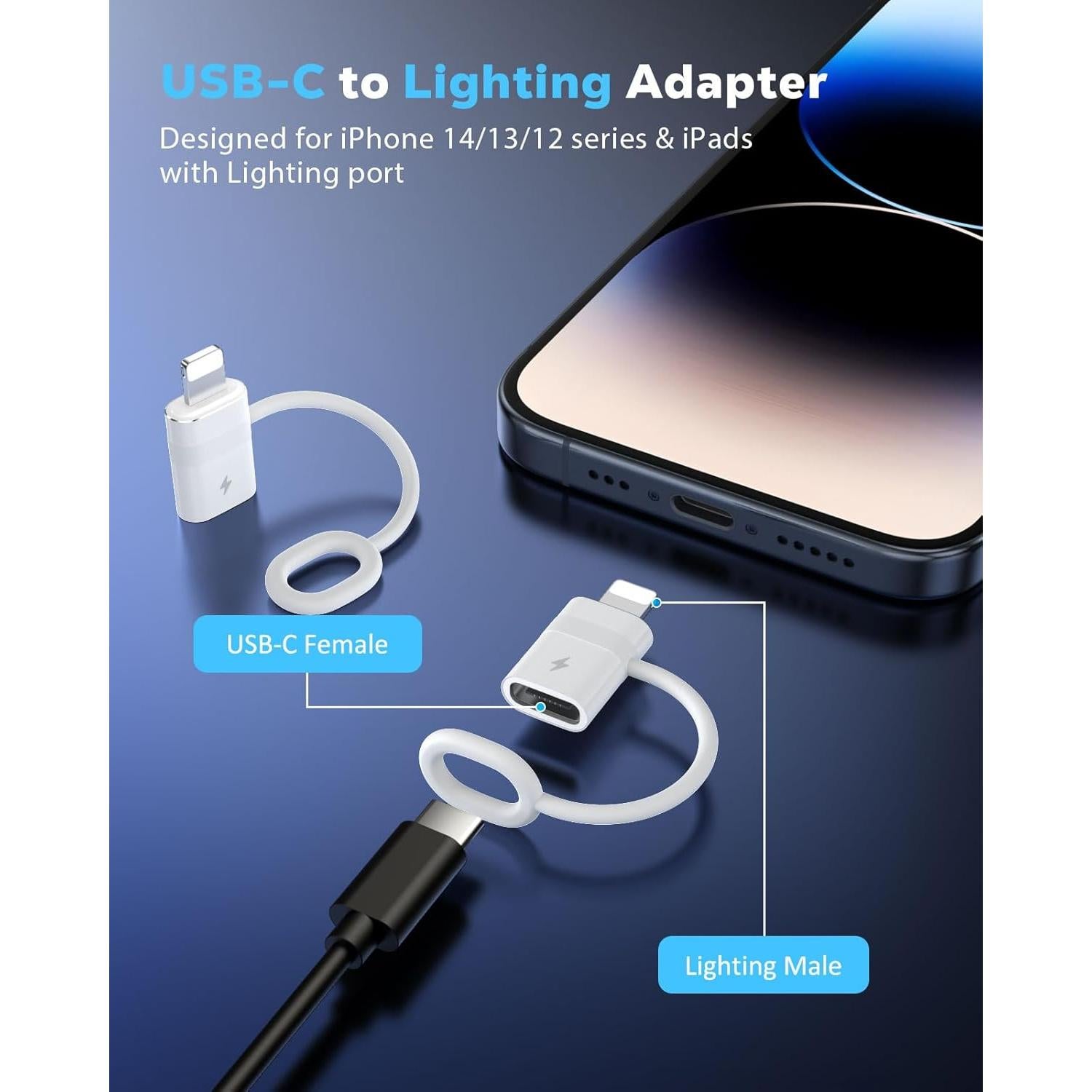 Adaptador MoKo USB C a Lightning 36W para iPhone y iPad