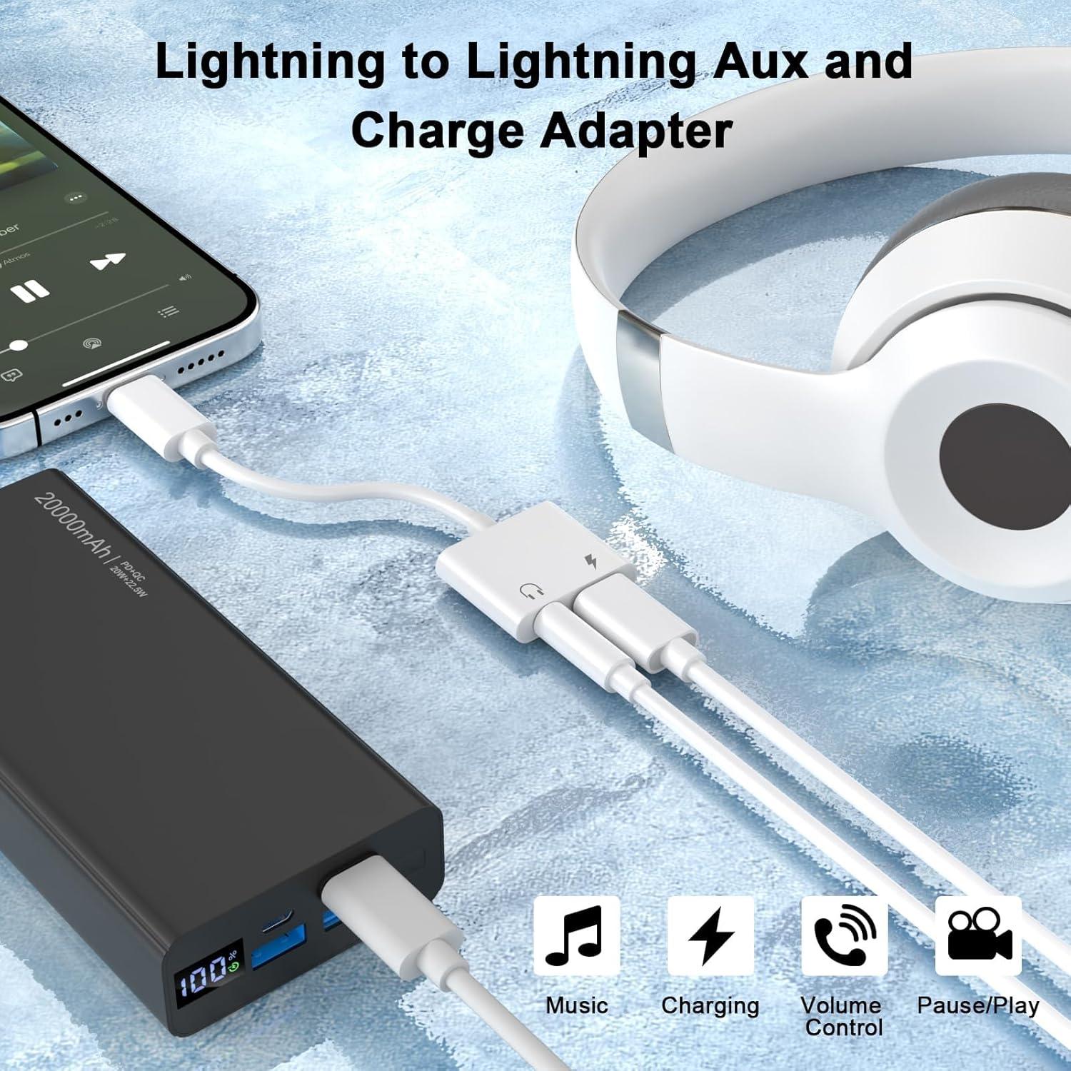 Adaptador Lightning a Jack 3.5mm 2 en 1 Apple MFi para iPhone