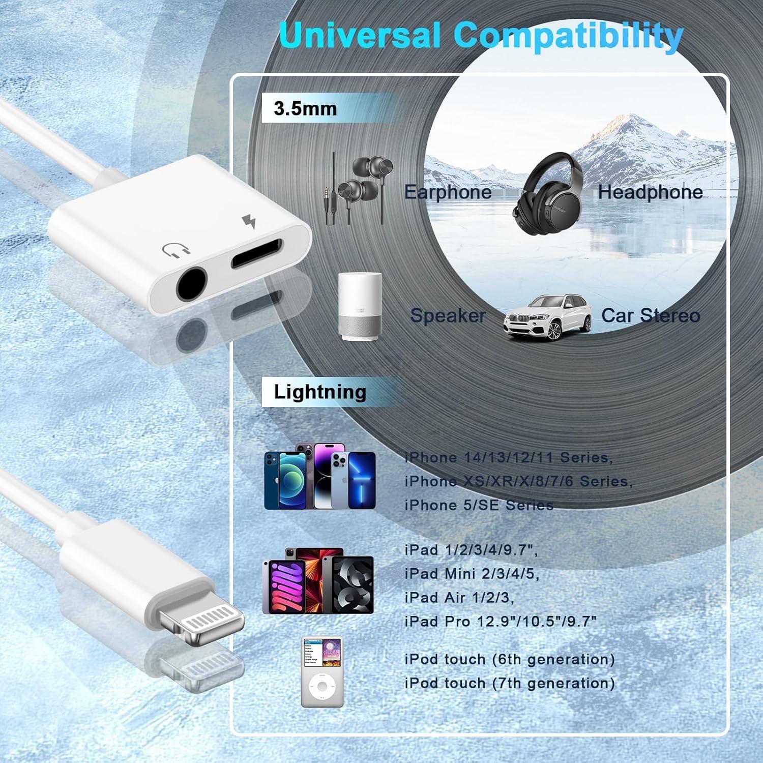 Adaptador Lightning a Jack 3.5mm 2 en 1 Apple MFi para iPhone