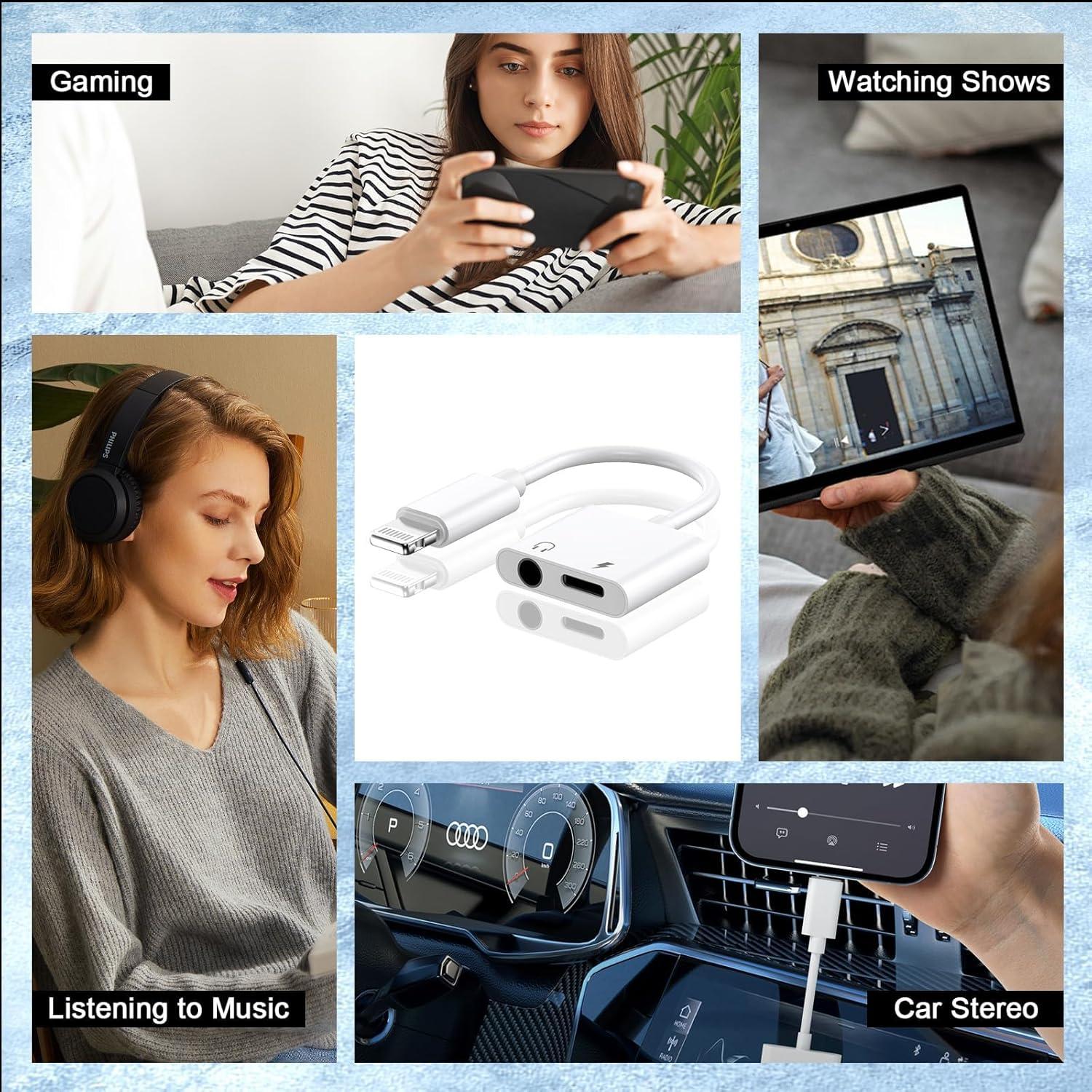 Adaptador Lightning a Jack 3.5mm 2 en 1 Apple MFi para iPhone