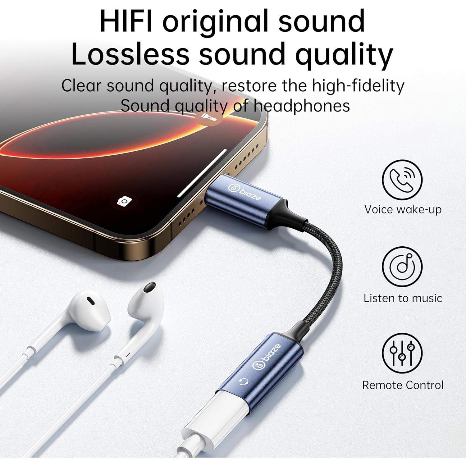 Adaptador de Audio USB-C a Lightning Biaze - 18g, MFi, Compatible iPhone