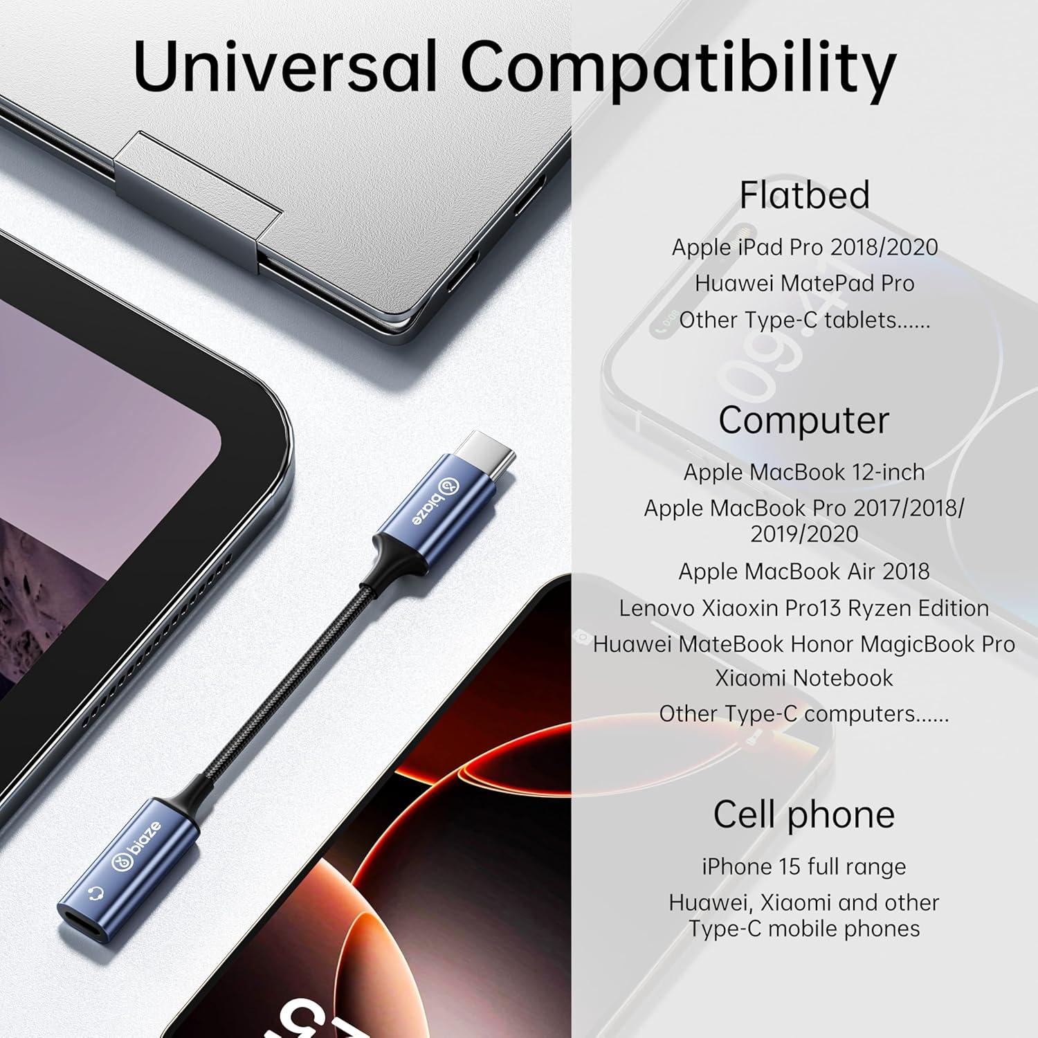 Adaptador de Audio USB-C a Lightning Biaze - 18g, MFi, Compatible iPhone