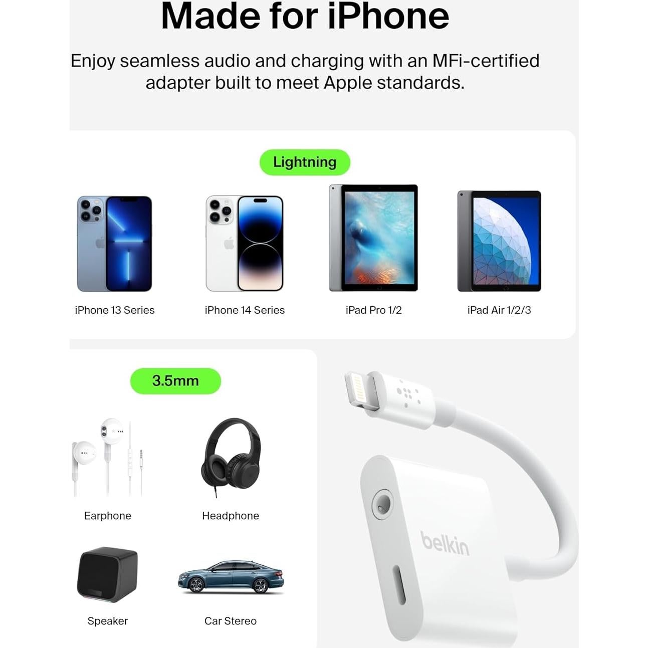 Belkin RockStar Adaptador Audio + Carga Lightning para iPhone