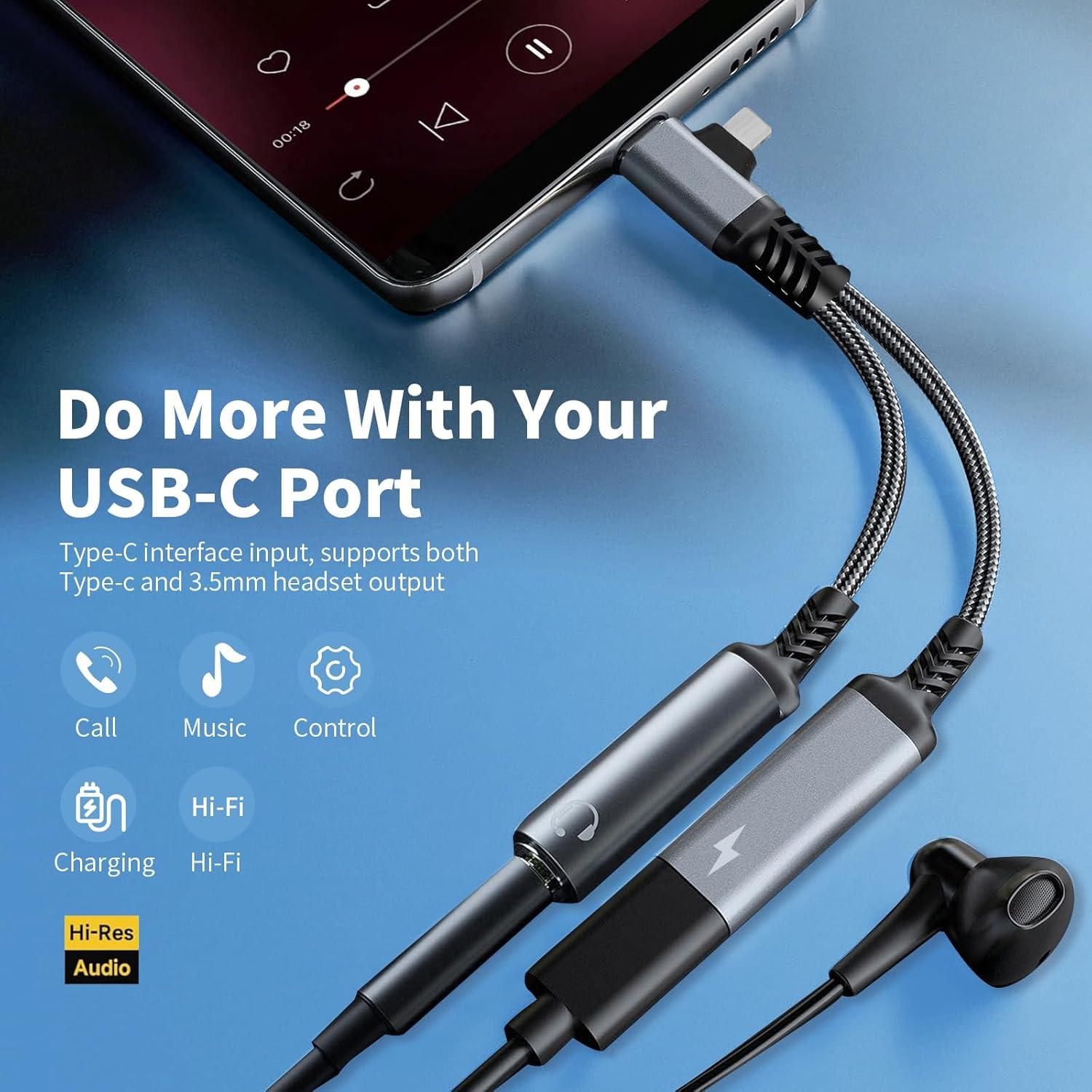 2 in 2 Lightning and USB C to 3.5mm Headphone and Fast Charger Adapter, USB C to 3.5mm Jack, Lightning to 3.5mm Jack, Compatible with Lightning GalaxyS22, iPad Pro, Pixel, iPhone 14 13 12 11 X, etc.
