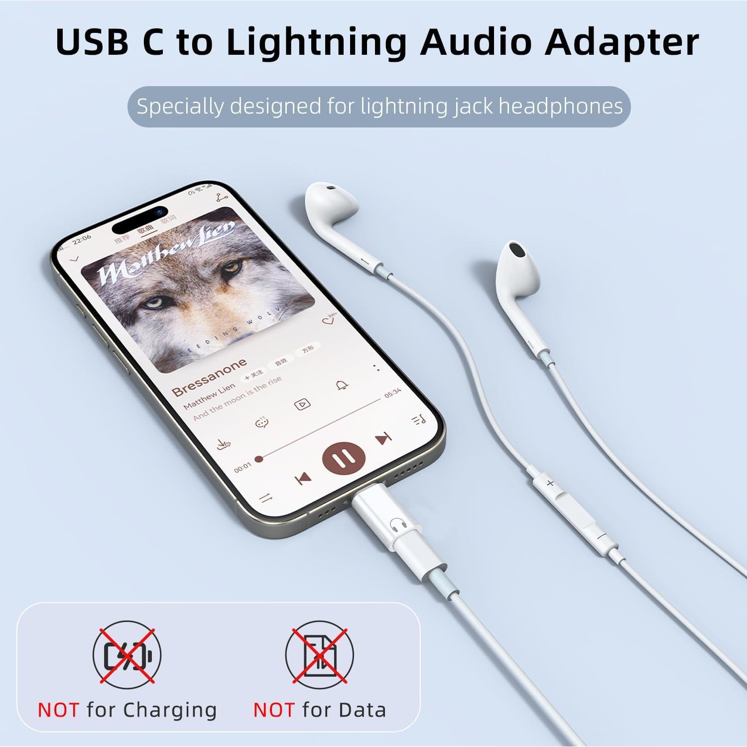 Paquete de 3 Adaptadores de Audio USB C a Lightning Jadebones