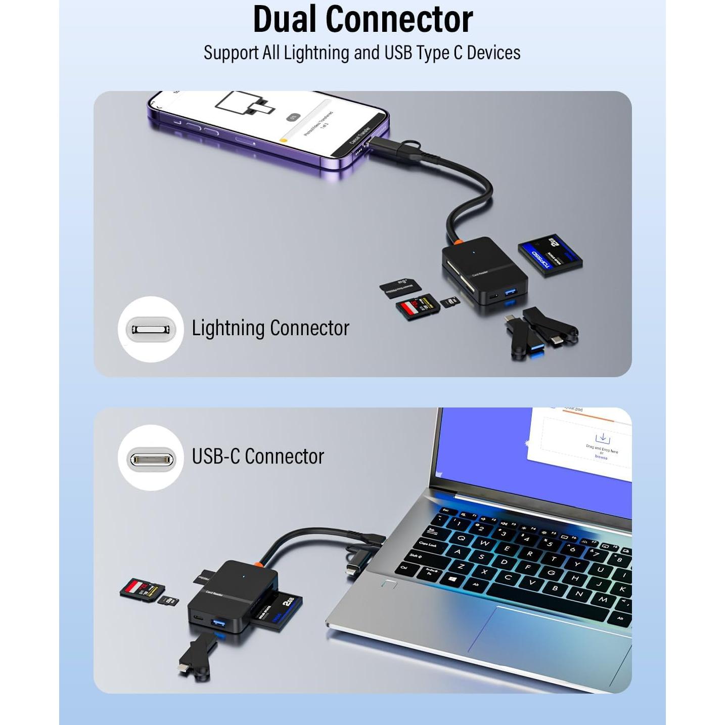 Lector de Tarjetas 8 en 1 Belcompany USB 3.0 y Lightning