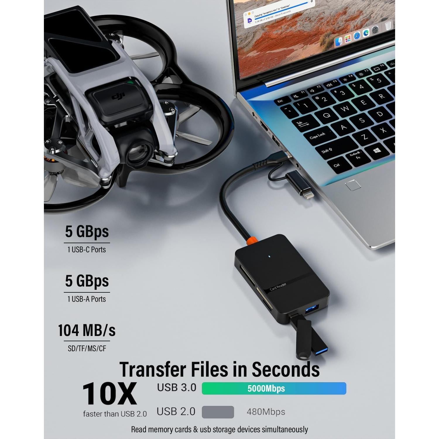 Lector de Tarjetas 8 en 1 Belcompany USB 3.0 y Lightning