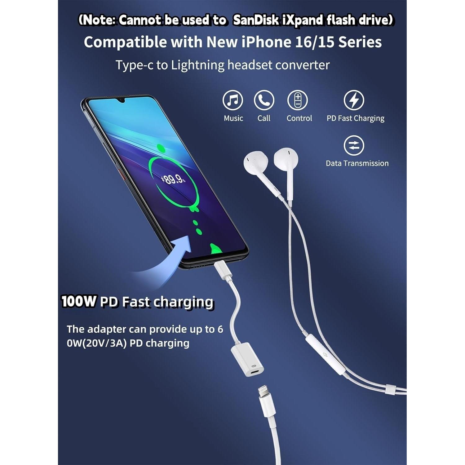 Adaptador Lightning a USB C Sihyqiuling - Carga Rápida y Audio