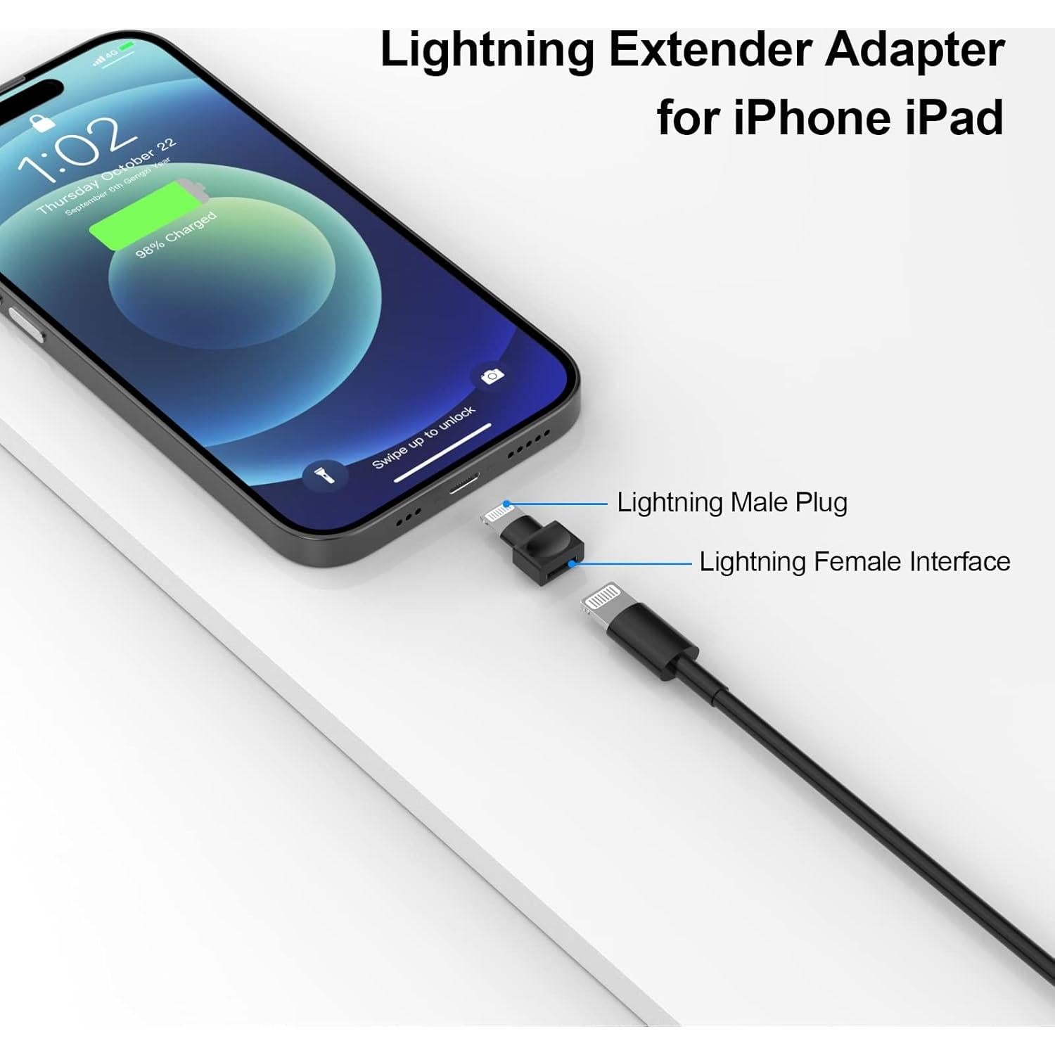 Adaptador Extensor de Cargador Lightning MFi para iPhone - 2 Pzs