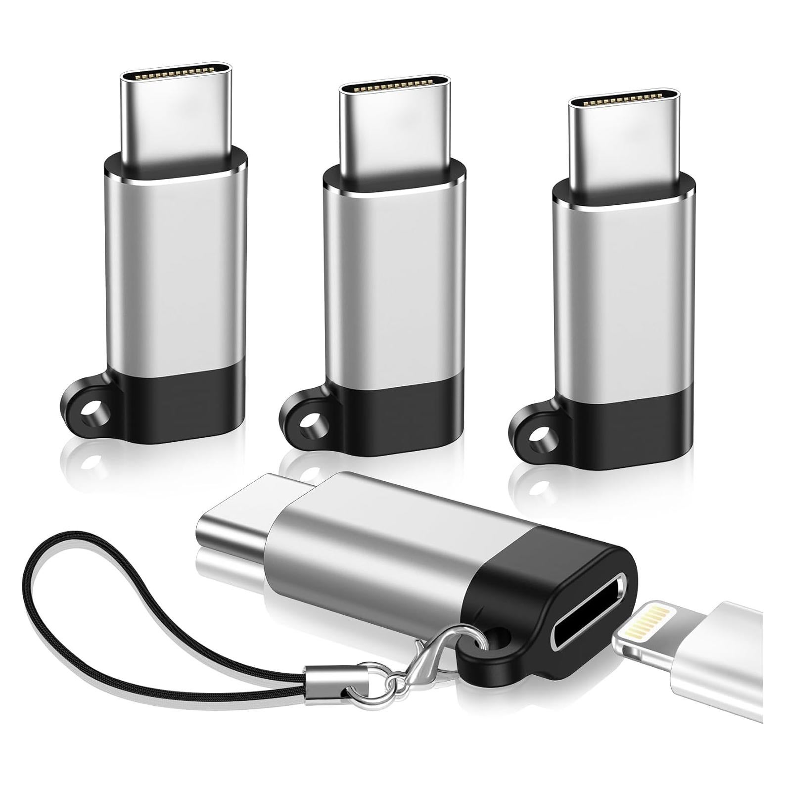 4 Pack,Lightning Female to USB C Male Adapter for iPhone 15/15 Pro/15 Pro Max/15 Plus/iPad Air/Samsung/Type C Charger Converter Cable Support Charging&Data Transfer,Not for Audio/OTG,Rack Adapters