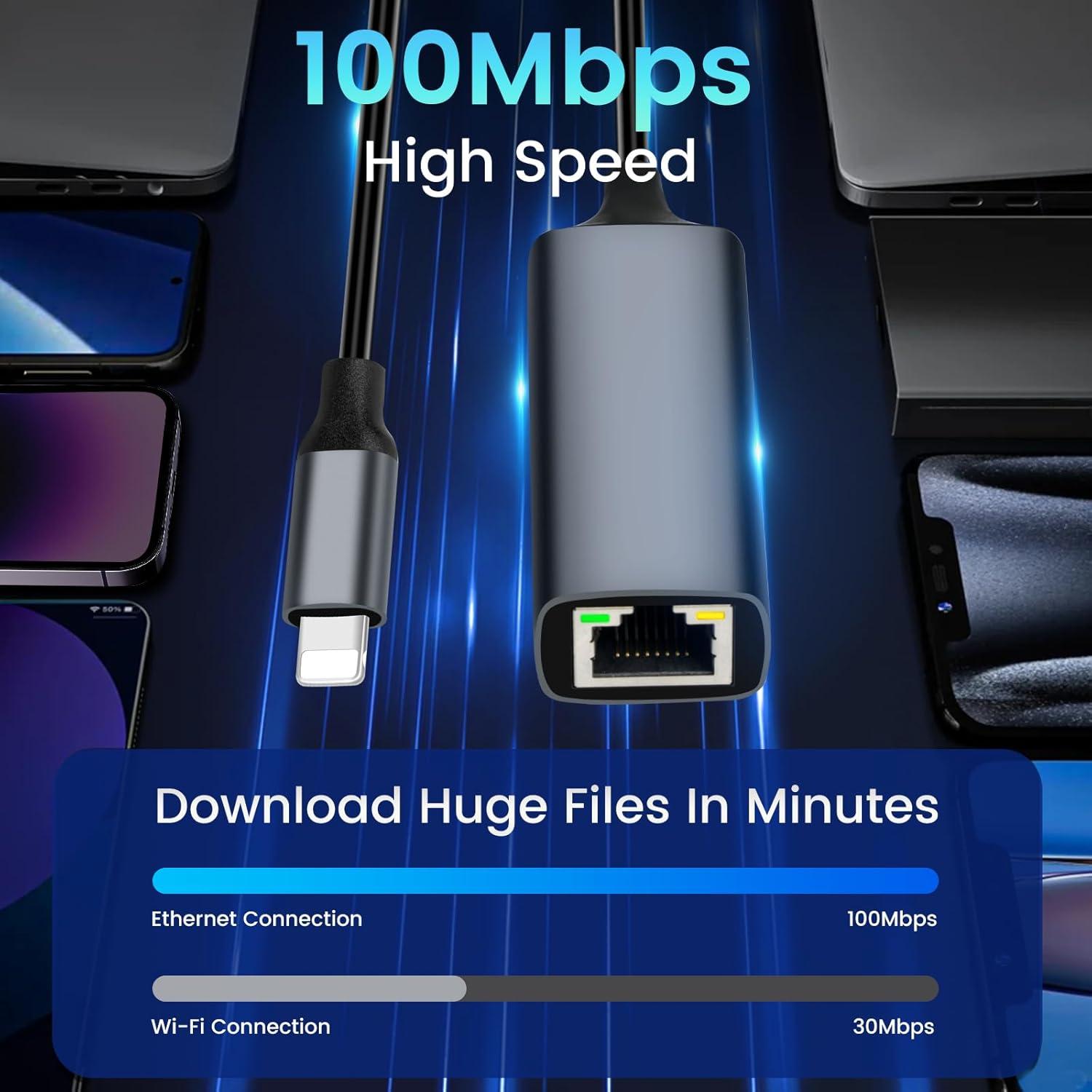 Adaptador Lightning a Ethernet Junsky 100Mbps Gris