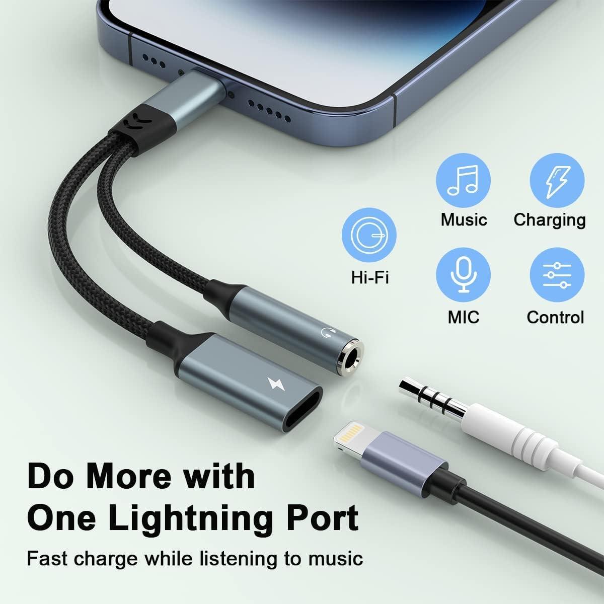 Adaptador 2-en-1 Lightning a 3.5mm MFi para iPhone