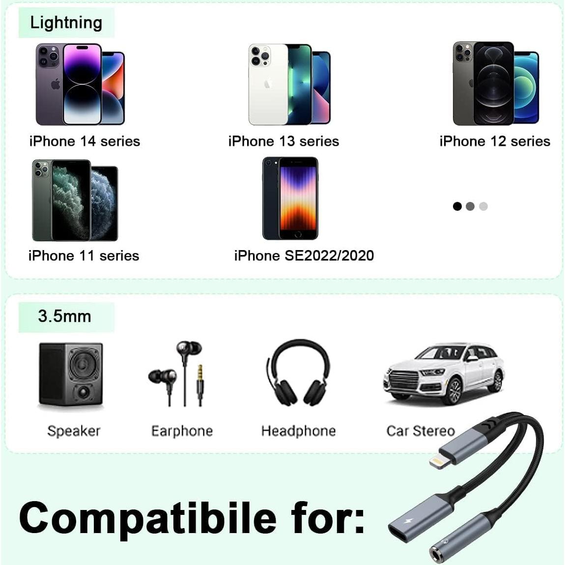 Adaptador 2-en-1 Lightning a 3.5mm MFi para iPhone