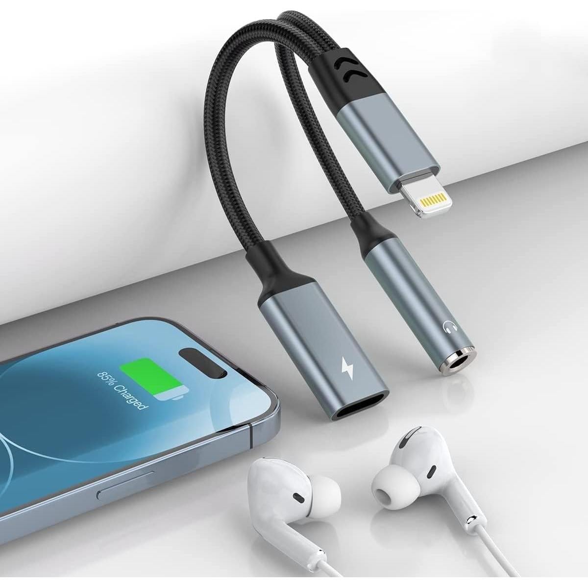 Adaptador 2-en-1 Lightning a 3.5mm MFi para iPhone
