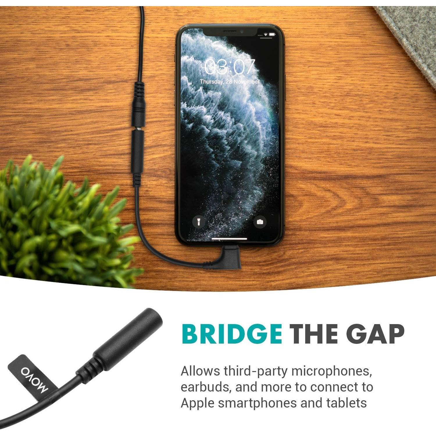 Adaptador de Audio Movo IMA-3 TRRS 3.5mm a Lightning 90°