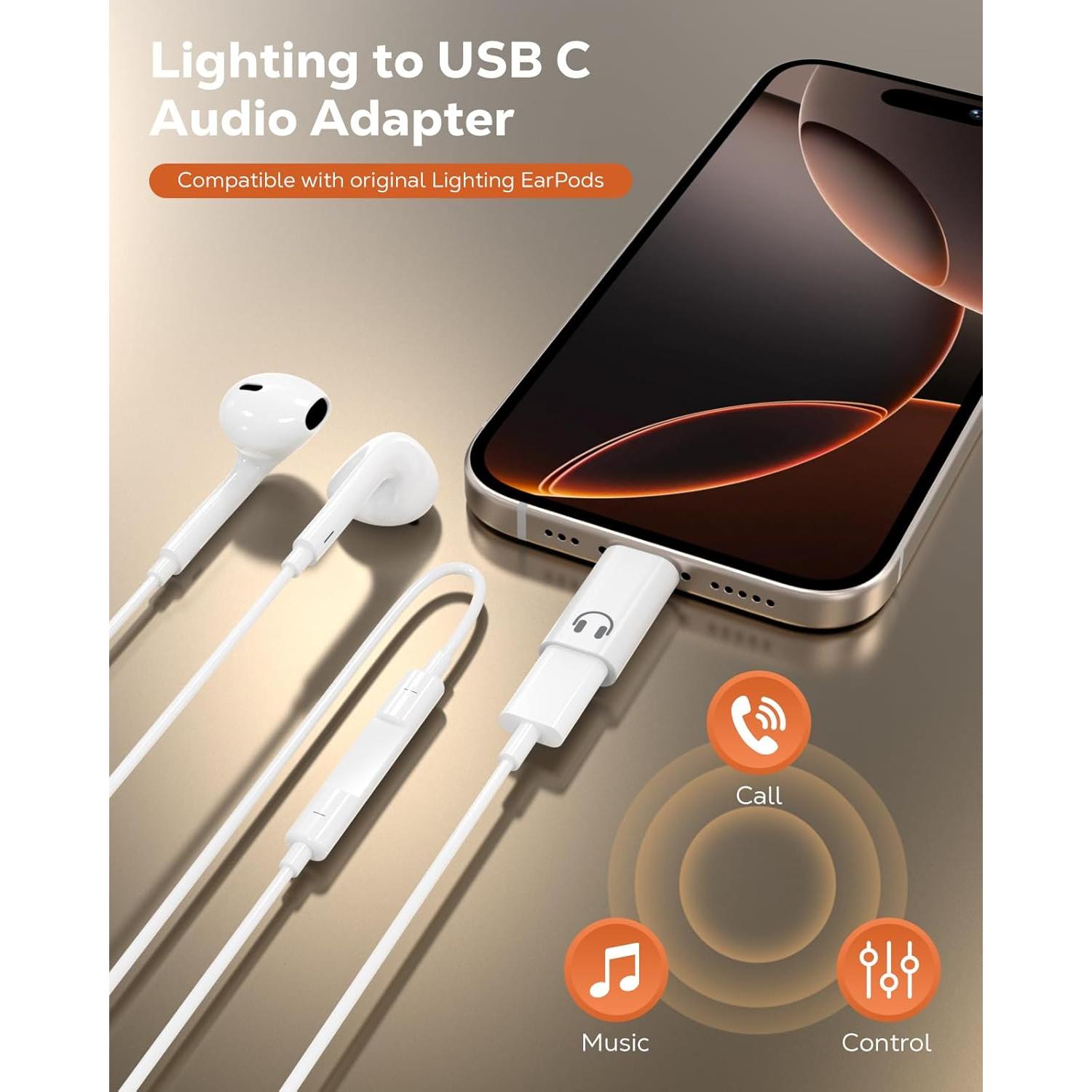 Adaptador de Audio Lightning a USB C MoKo para iPhone 16e/16/15 Pro