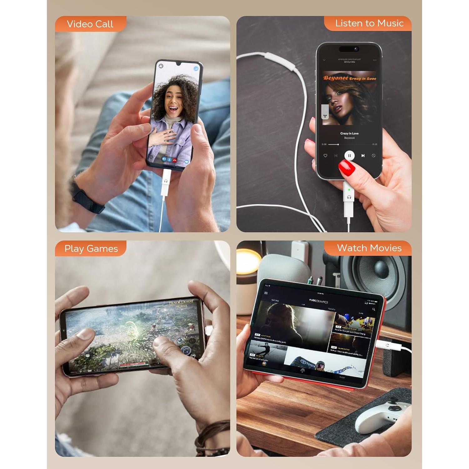 Adaptador de Audio Lightning a USB C MoKo para iPhone 16e/16/15 Pro