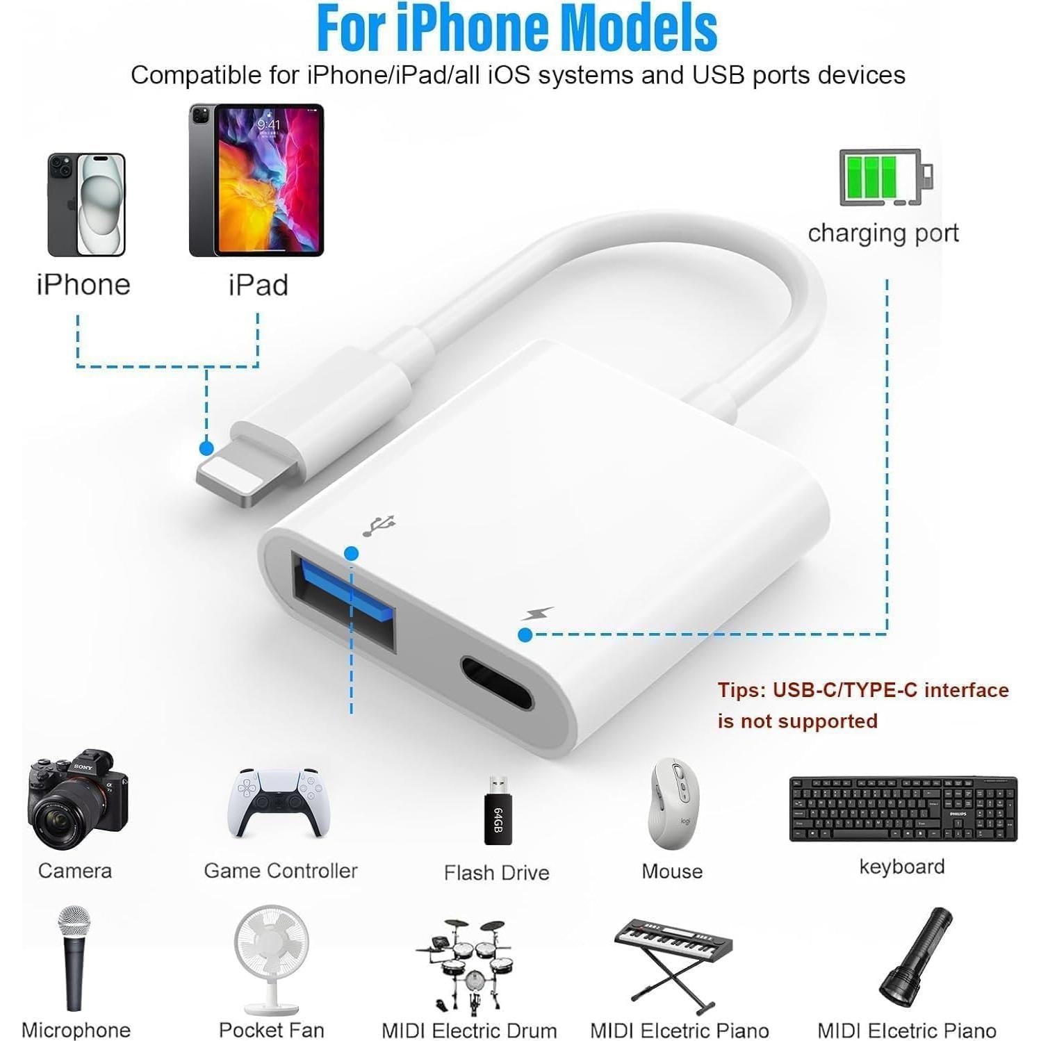 Adaptador USB a Lightning Obcxin para iPhone y iPad con Carga