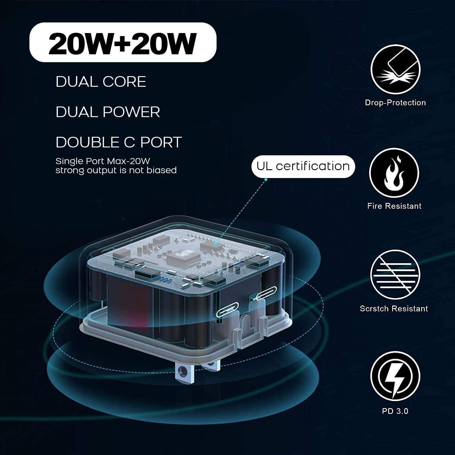 Cargador Rápido Dazana 40W Dual USB-C + 2 Cables 10FT