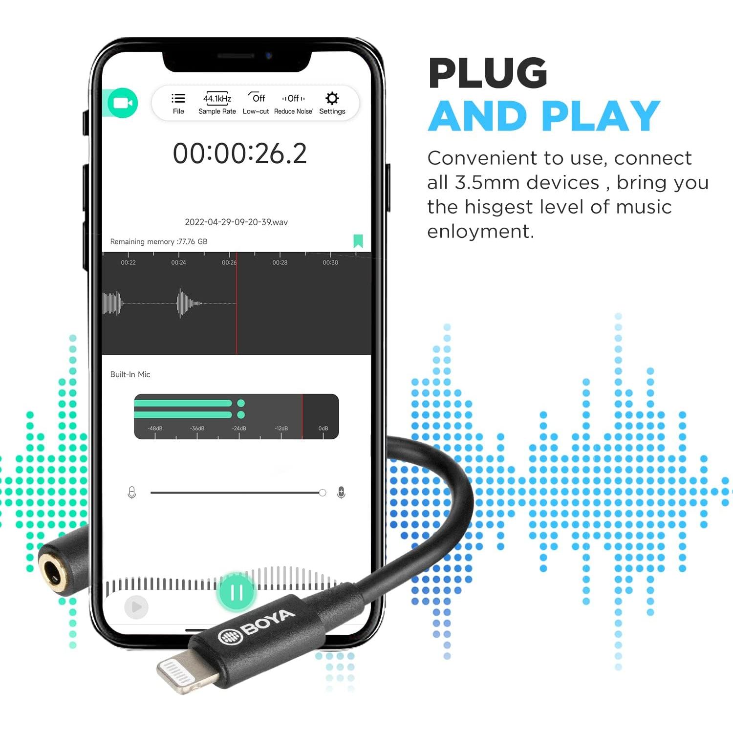 Adaptador BOYA BY-K3 TRRS a Lightning para iPhone y iPad