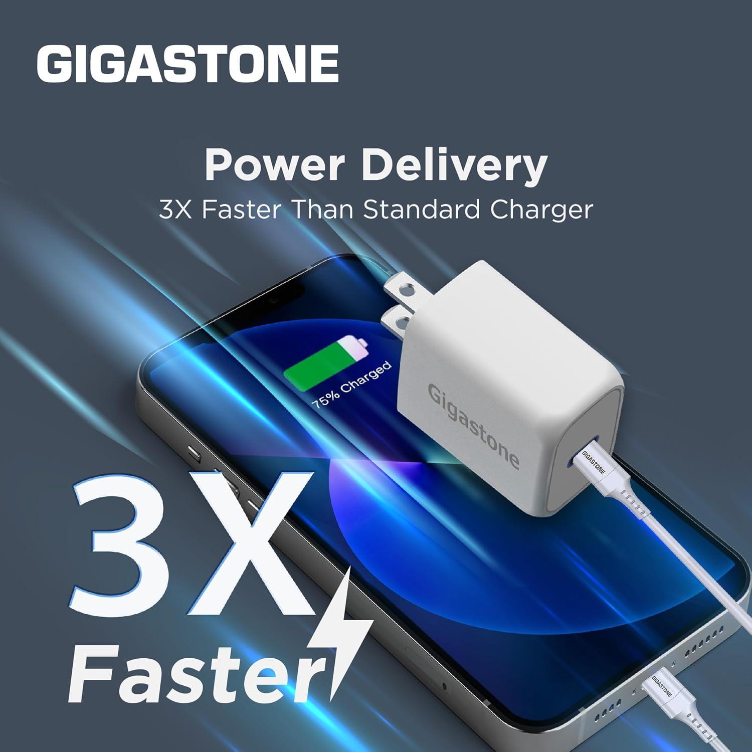 Cargador Rápido USB-C 20W Gigastone + Cable Lightning 1.5m
