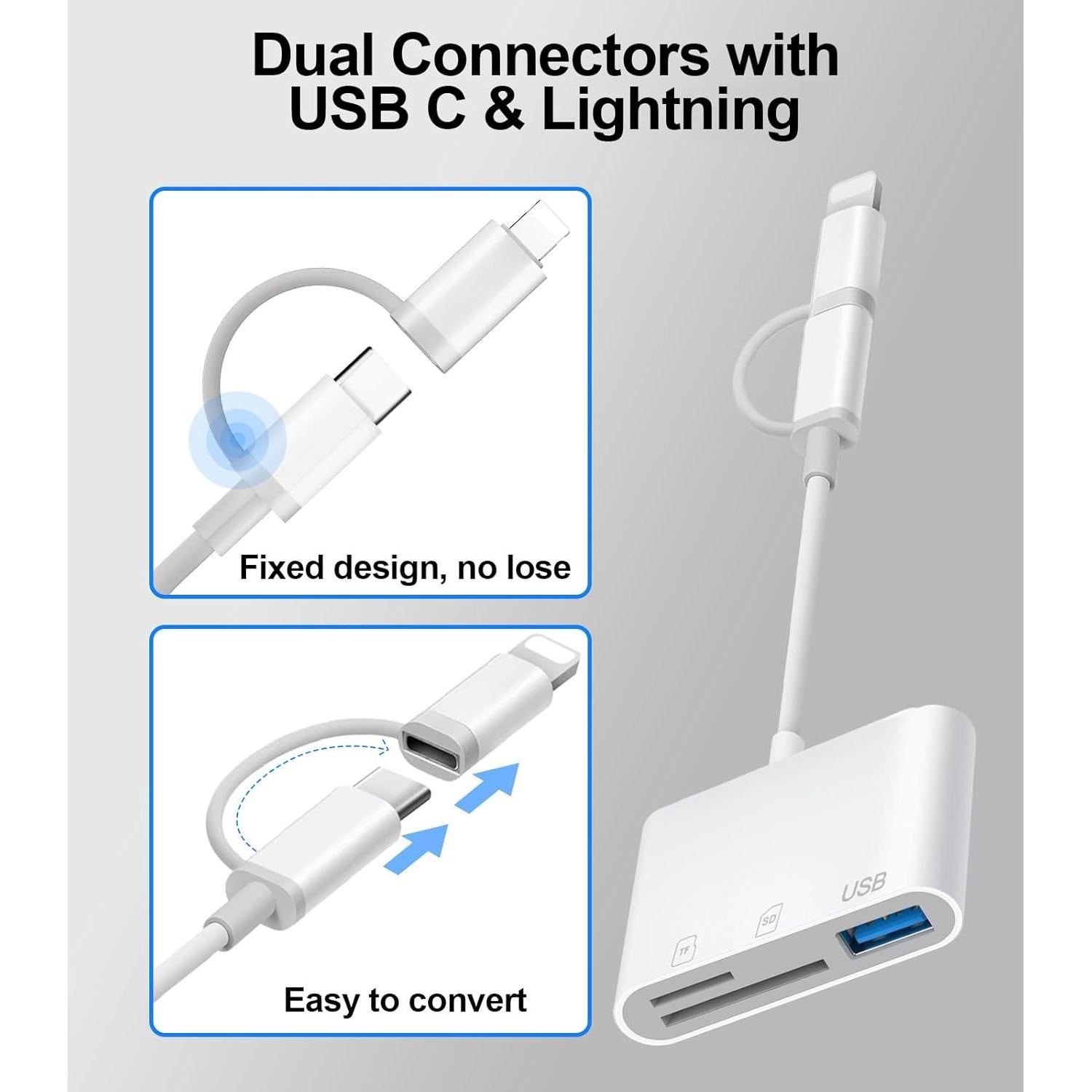 Lector de Tarjetas SD Denlane USB-C y Lightning 5 en 1