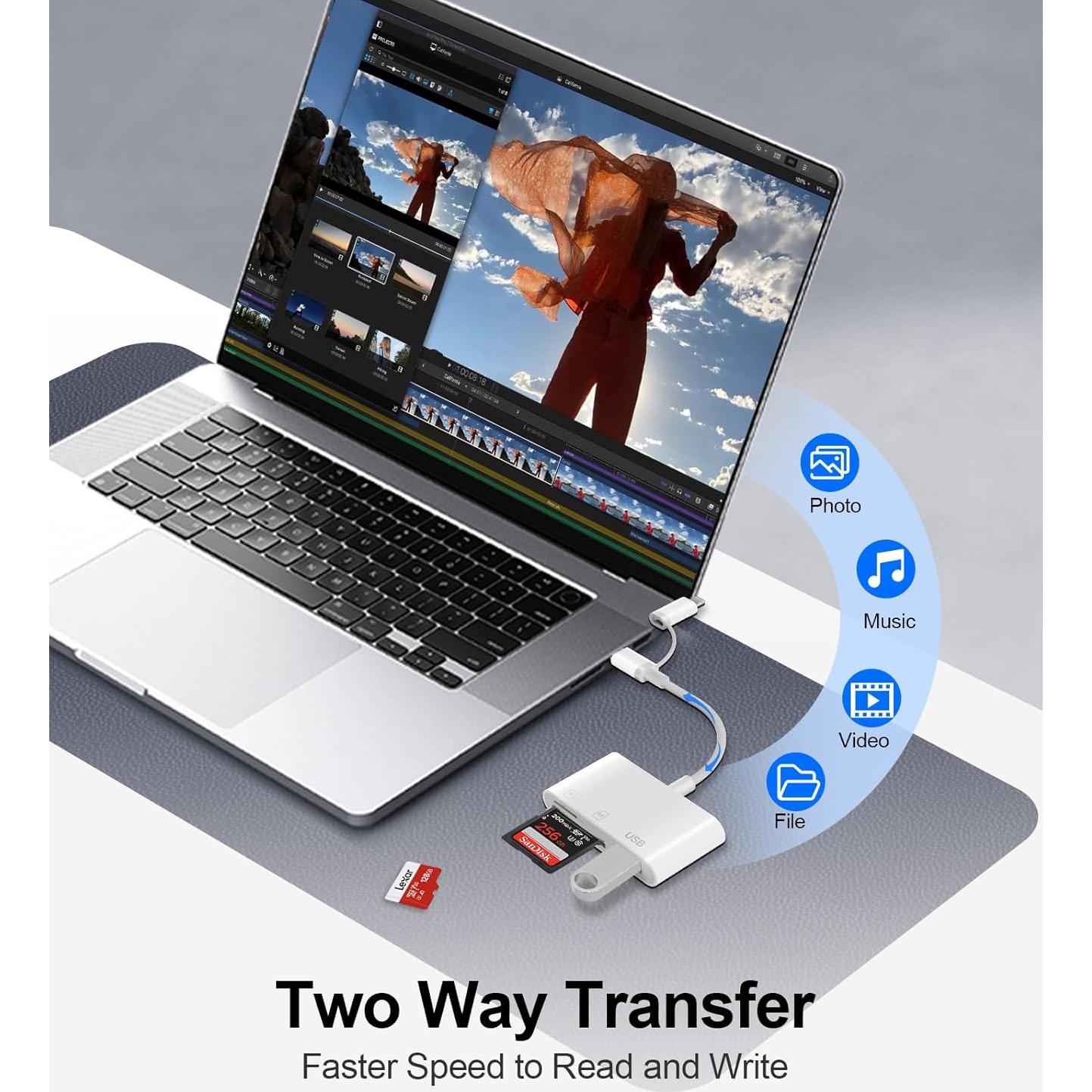 Lector de Tarjetas SD Denlane USB-C y Lightning 5 en 1