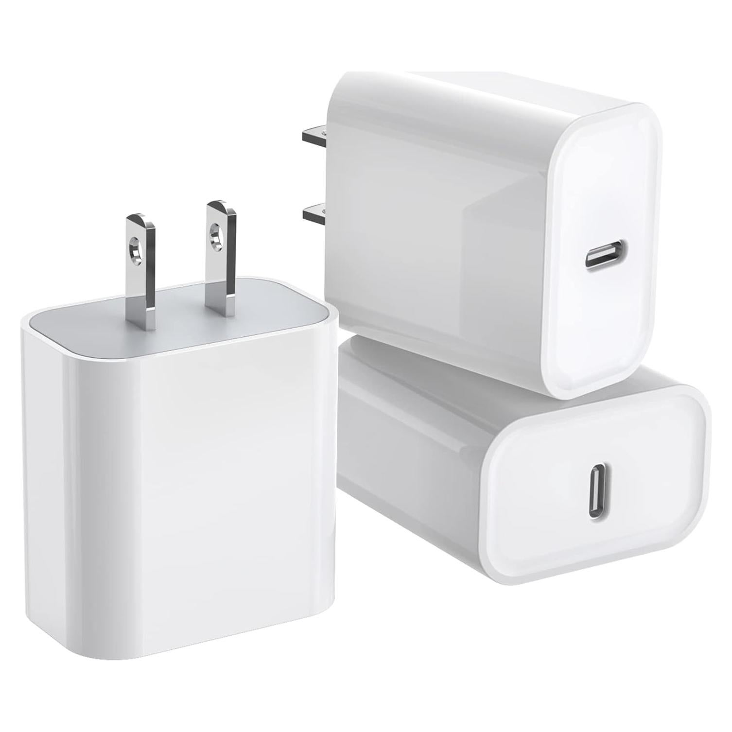 3 Cargadores Rápidos USB-C 20W para iPhone y iPad - Blanco