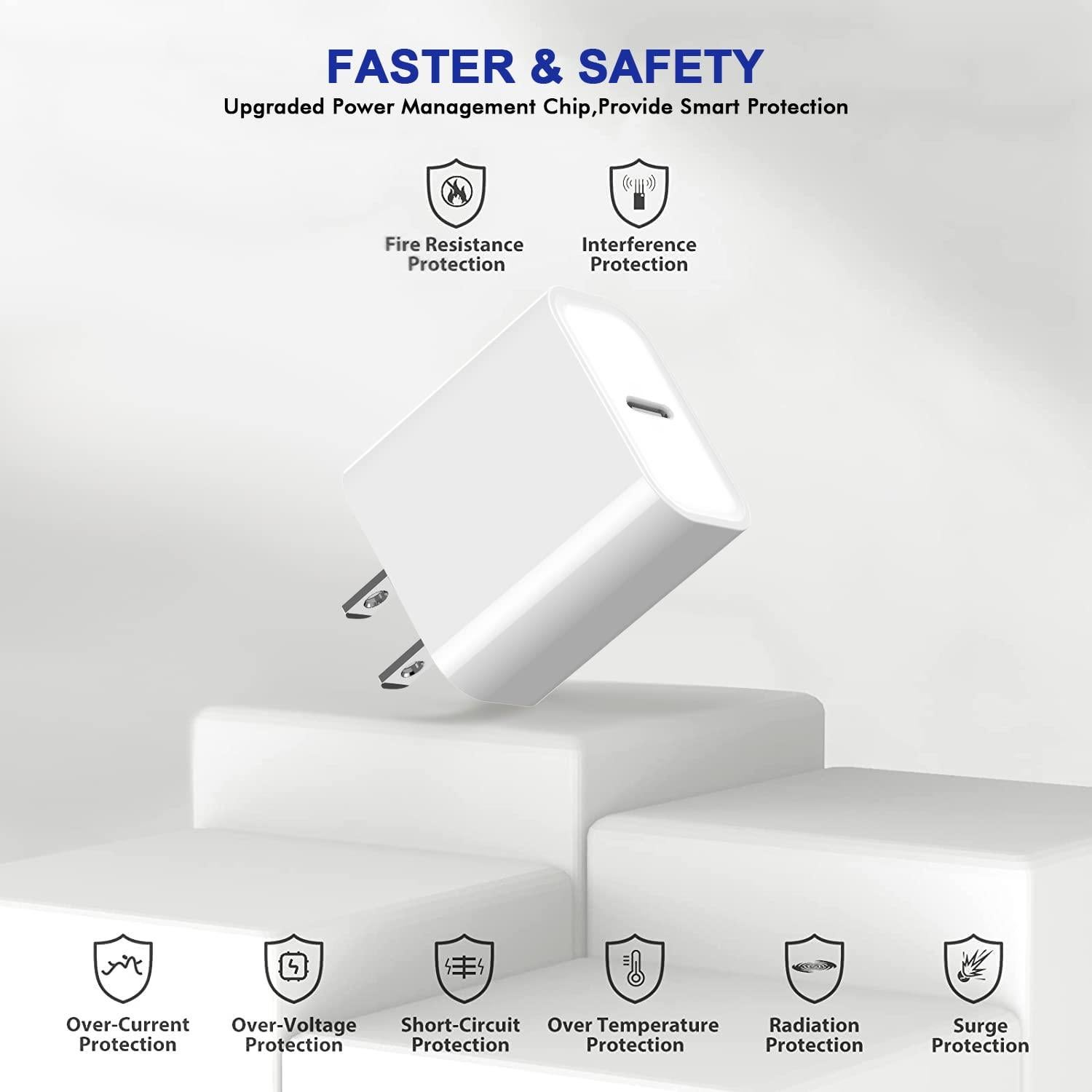 3 Cargadores Rápidos USB-C 20W para iPhone y iPad - Blanco