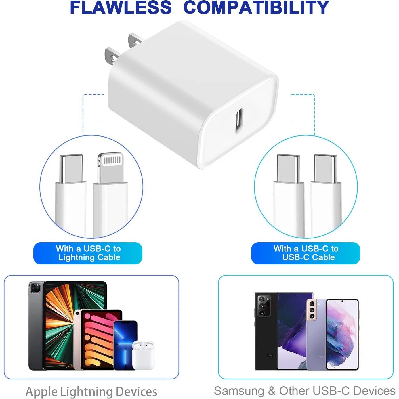 3 Cargadores Rápidos USB-C 20W para iPhone y iPad - Blanco