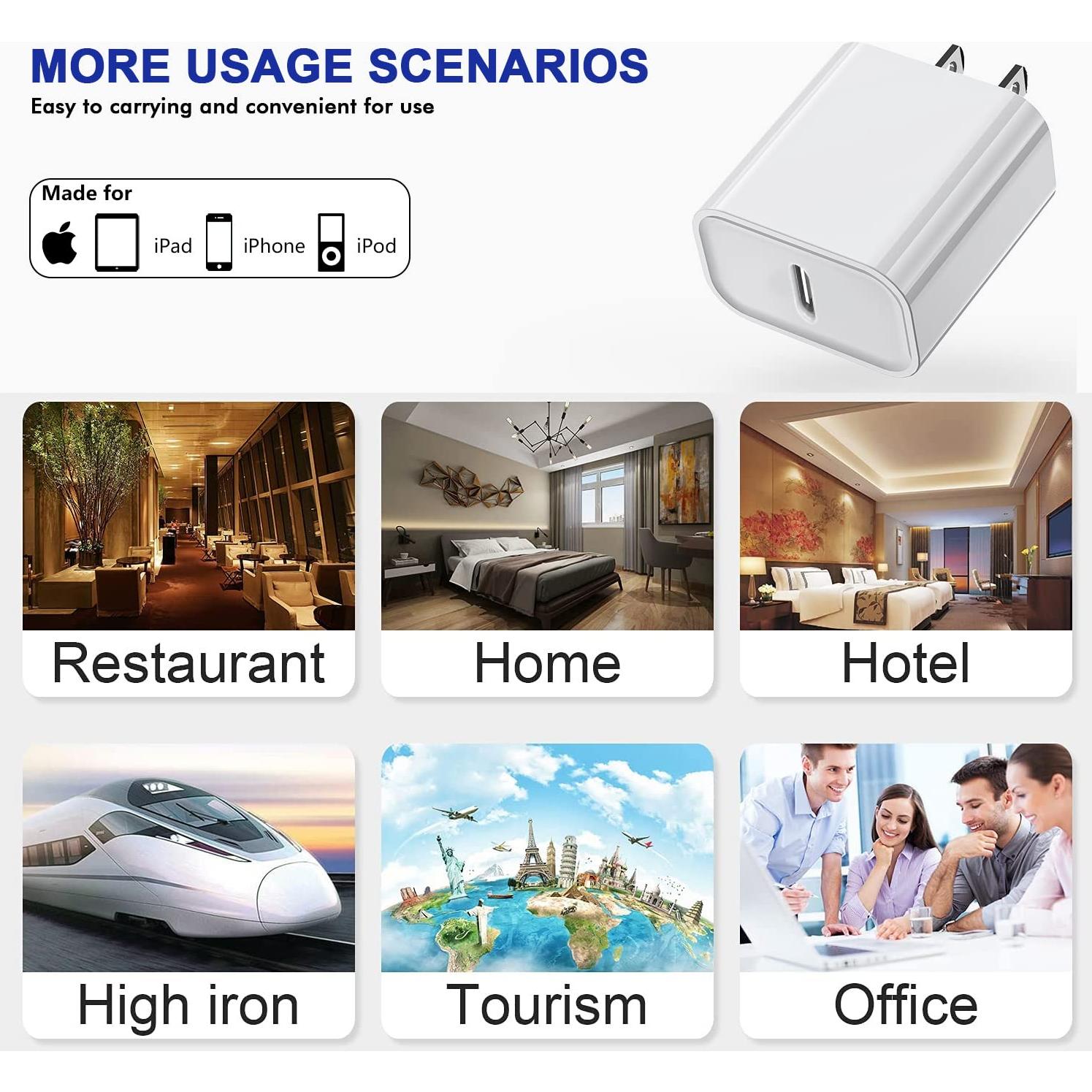 3 Cargadores Rápidos USB-C 20W para iPhone y iPad - Blanco