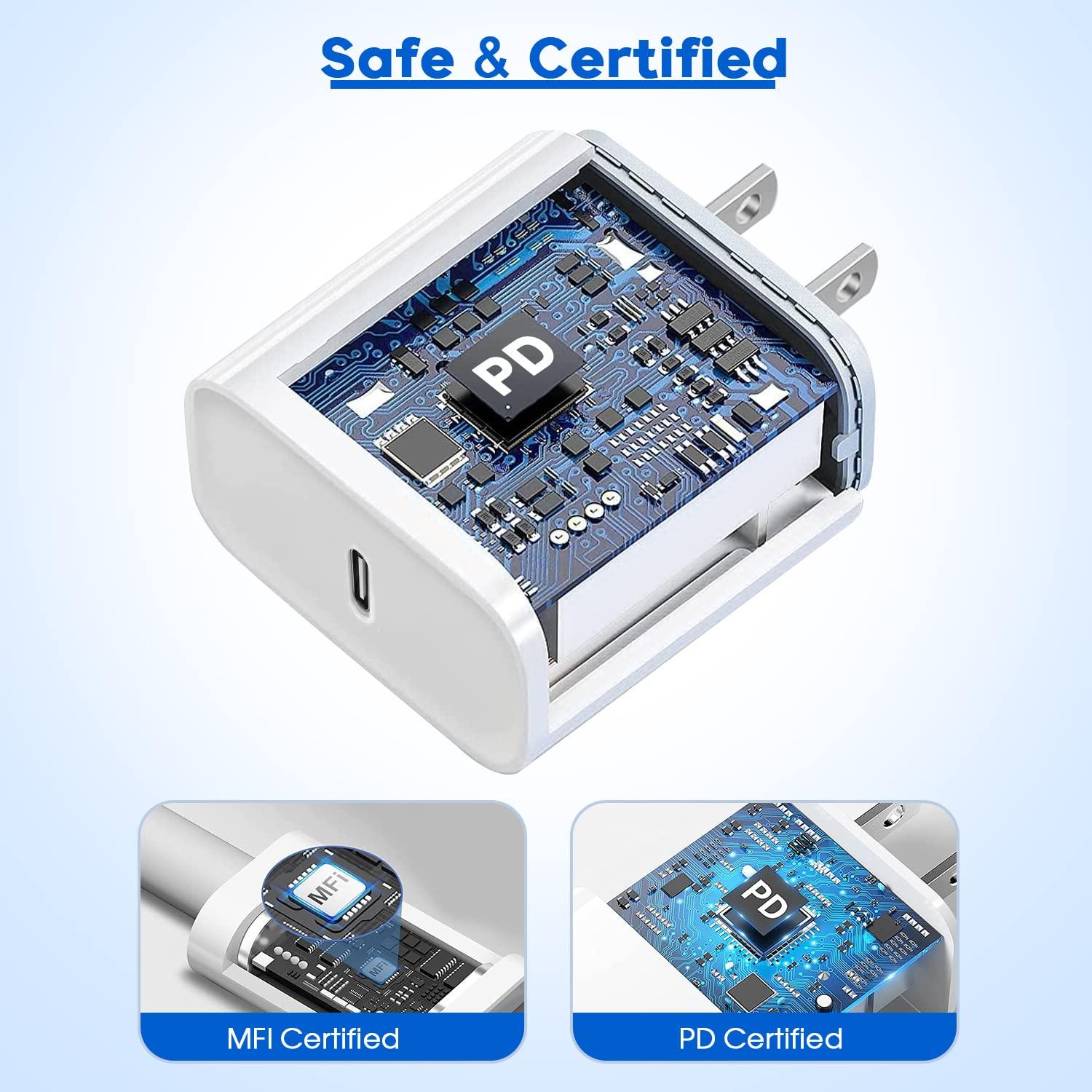 Cargador Rápido USB C para iPhone 2Pack 6FT 20W Blanco