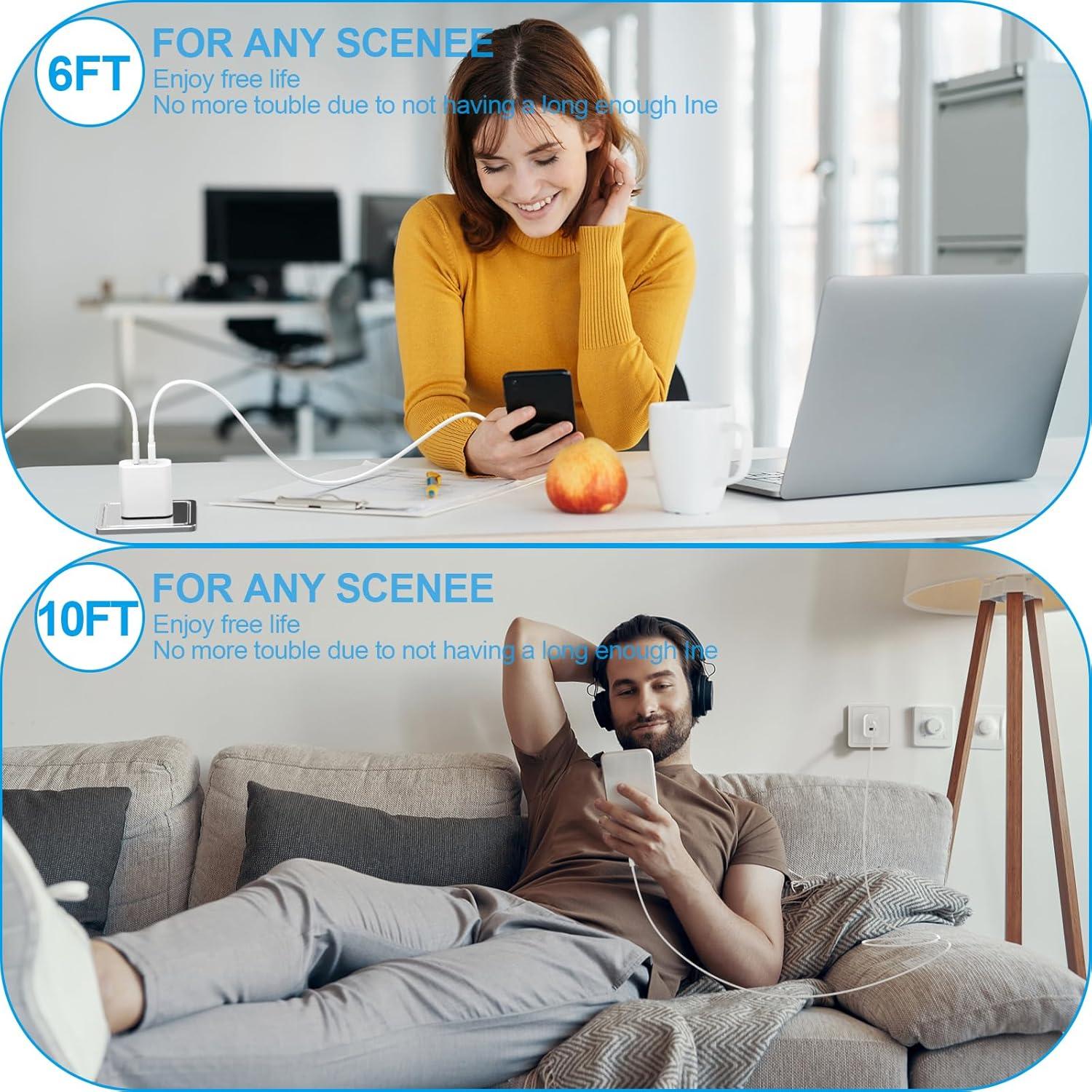 Cargador Rápido 20W Doble Puerto YYDBS + Cables MFi 6FT 10FT