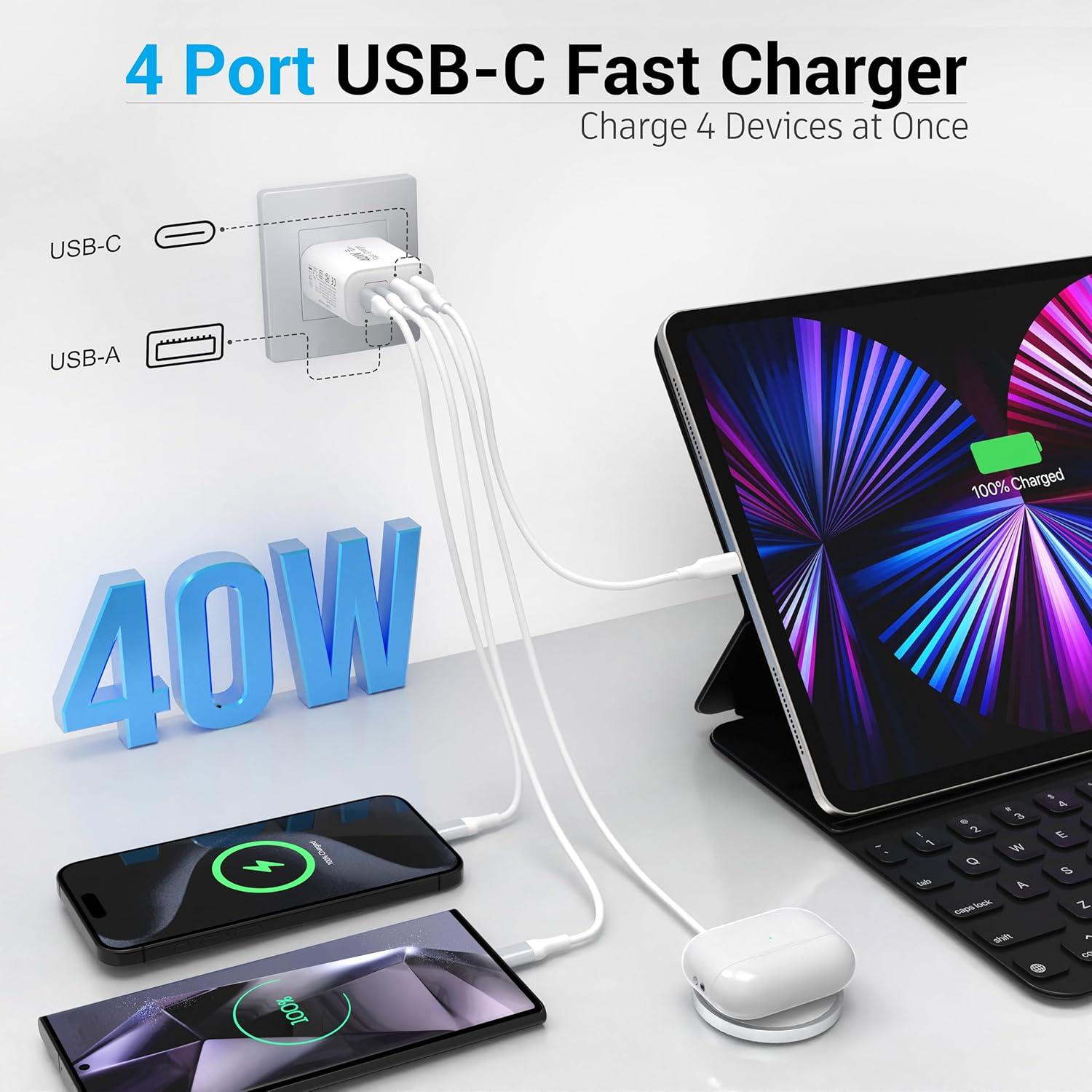 Cargador de Pared 40W 4 Puertos USB-C y USB-A Shenzhen