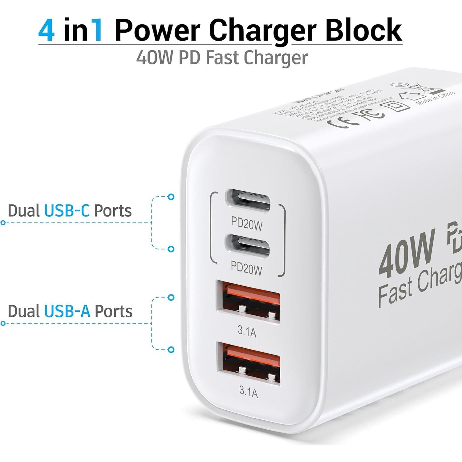 Cargador de Pared 40W 4 Puertos USB-C y USB-A Shenzhen