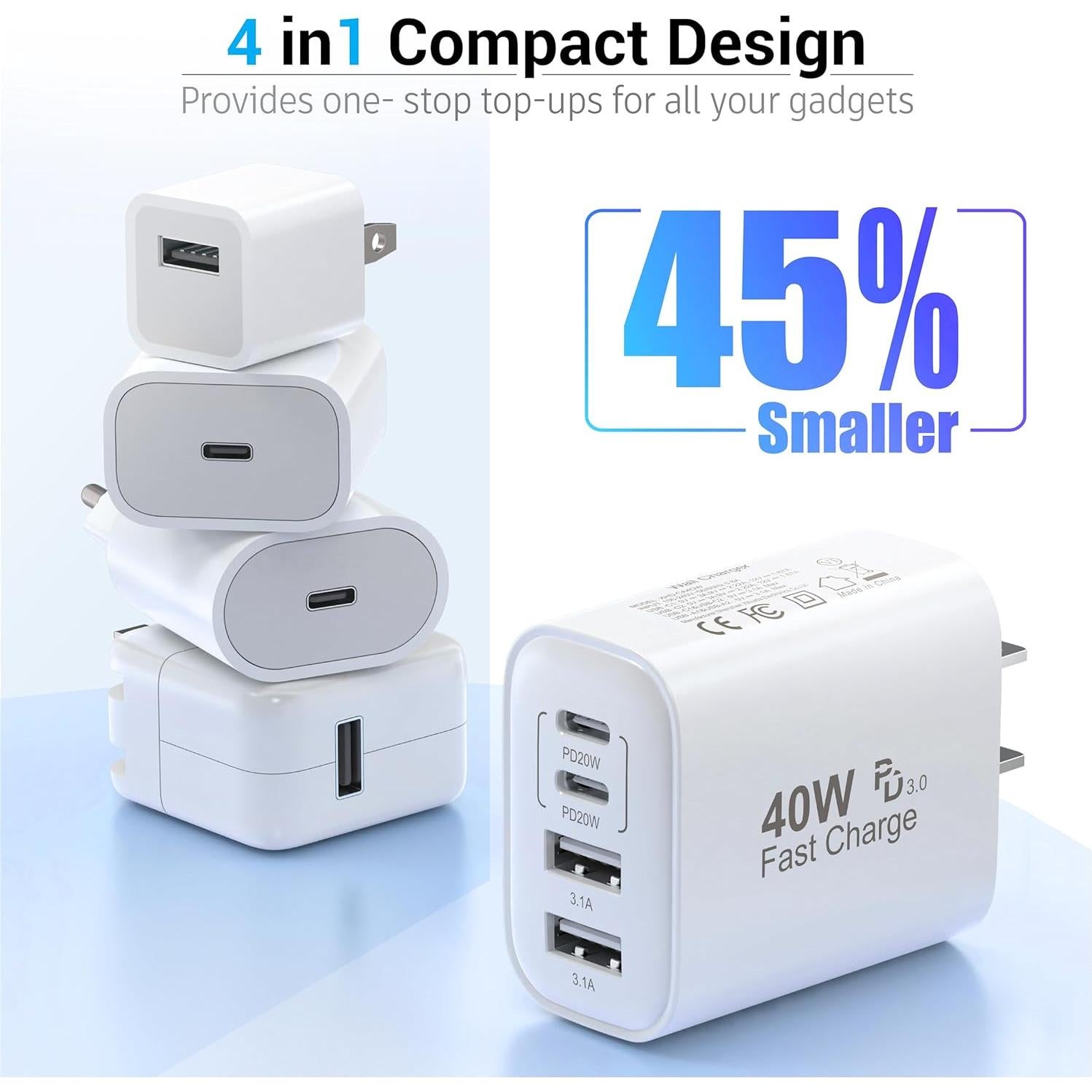 Cargador de Pared 40W 4 Puertos USB-C y USB-A Shenzhen