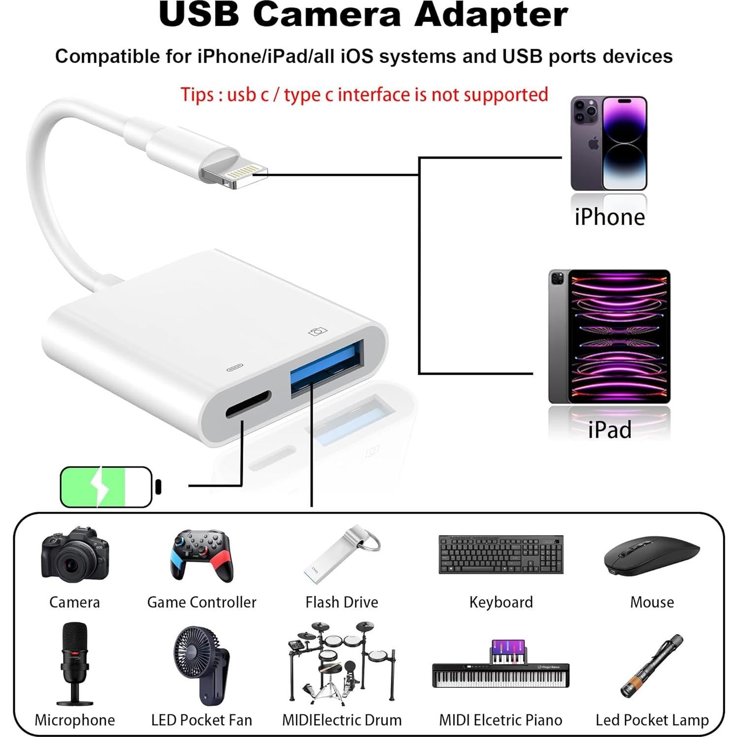 Adaptador de Cámara Lightning a USB RICHUPON con Carga Rápida