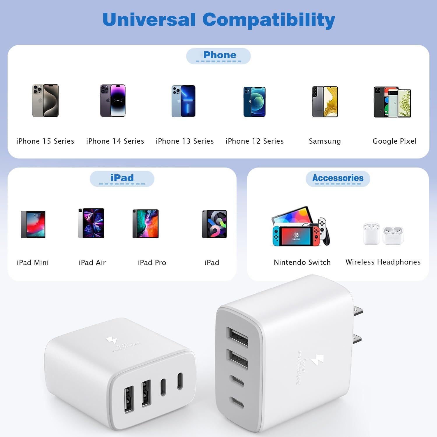 Cargador Rápido 40W 2-Pack USB C para iPhone 16