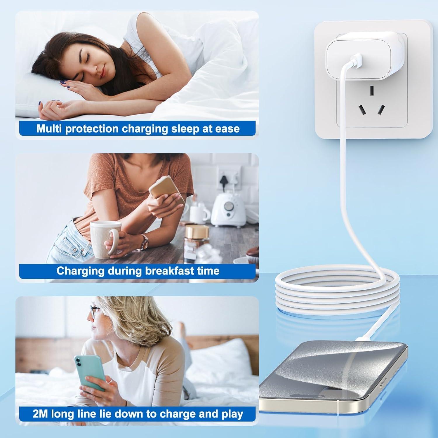 Cargador Rápido USB C 20W + 2 Cables Lightning 10FT MFi